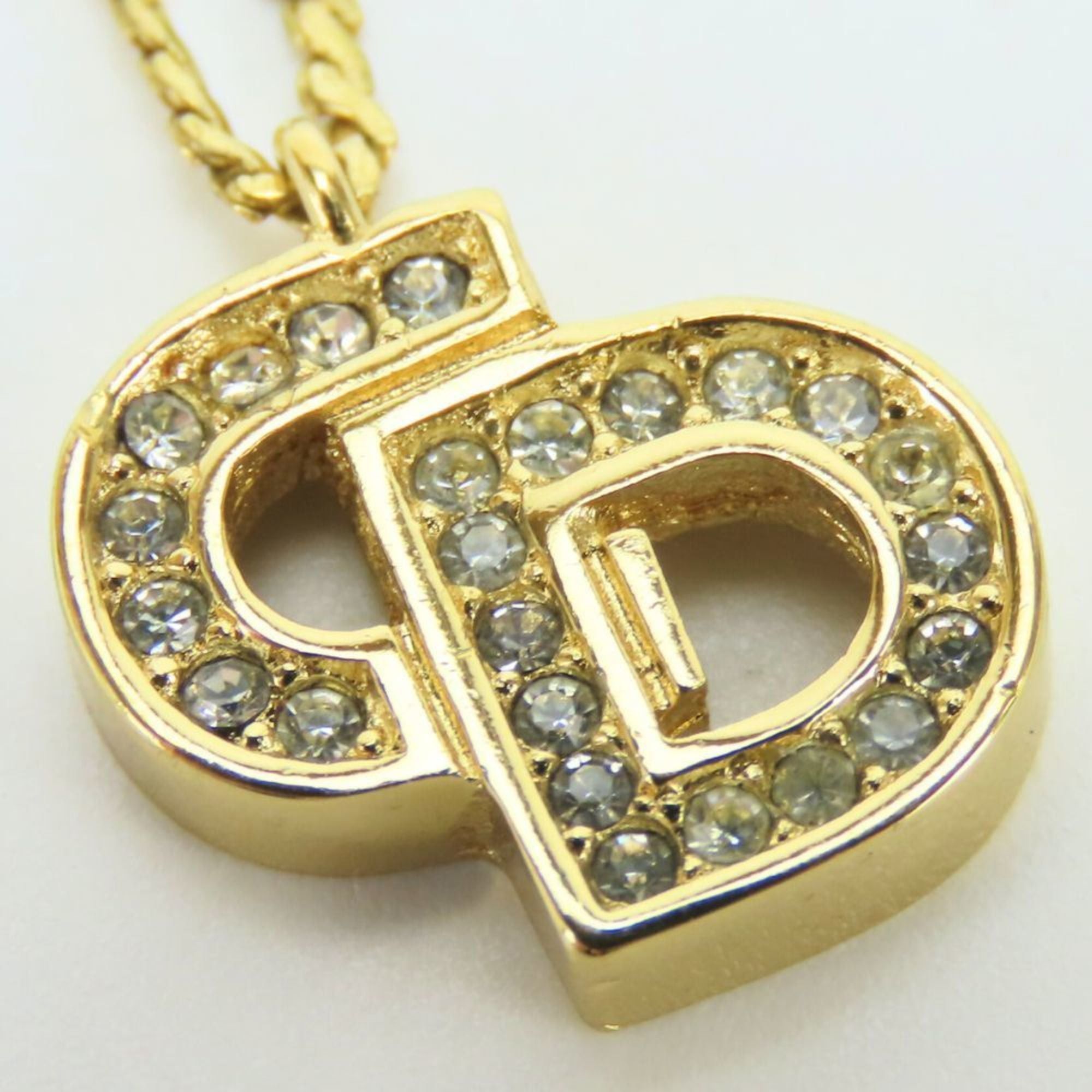 Dior Christian Dior necklace, metal, rhinestones, gold, plated, CD logo, women's. Size ONE SIZE - 3 Thumbnail