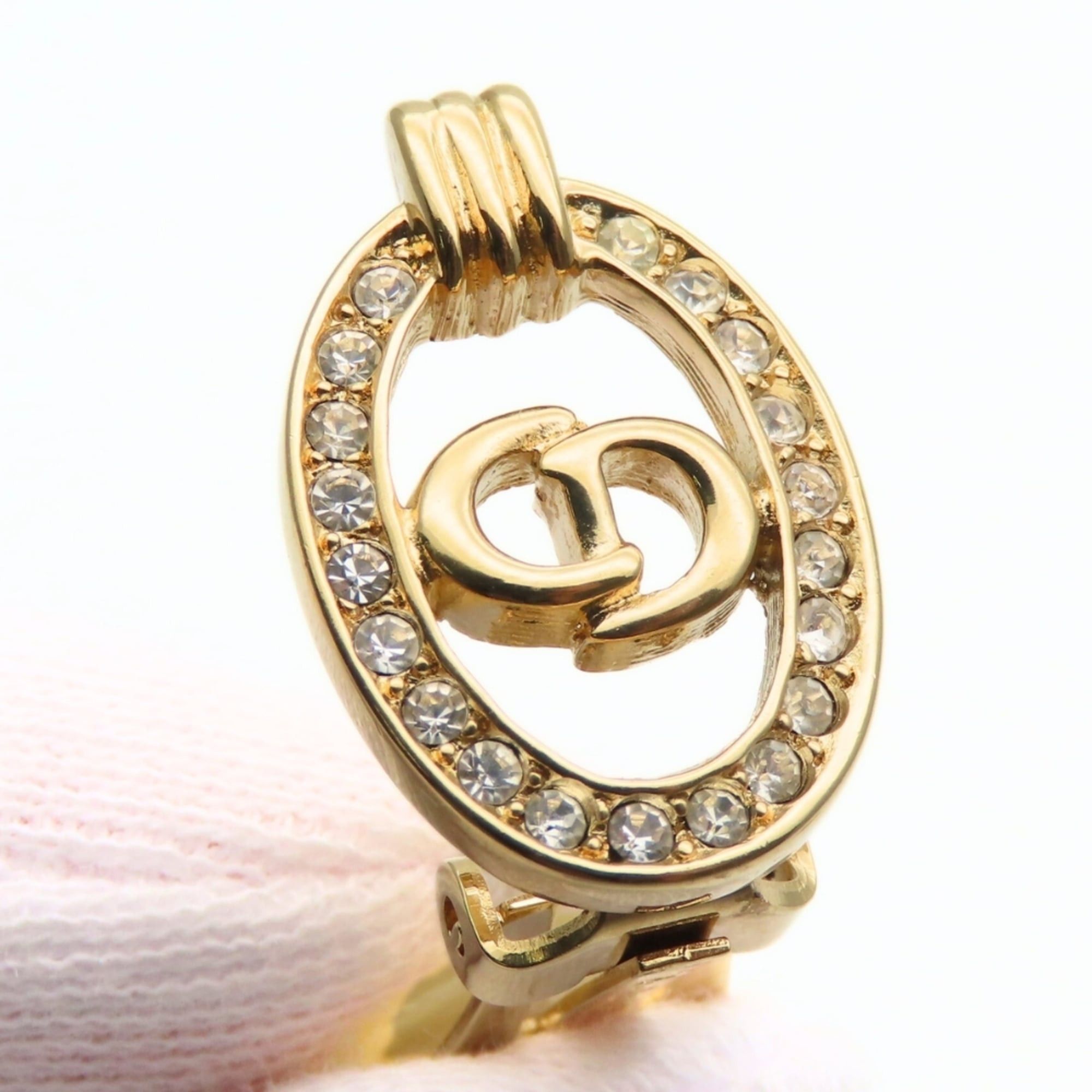 Dior Christian Dior CD logo metal earrings with rhinestones in gold plated GP for women. Size ONE SIZE - 6 Thumbnail