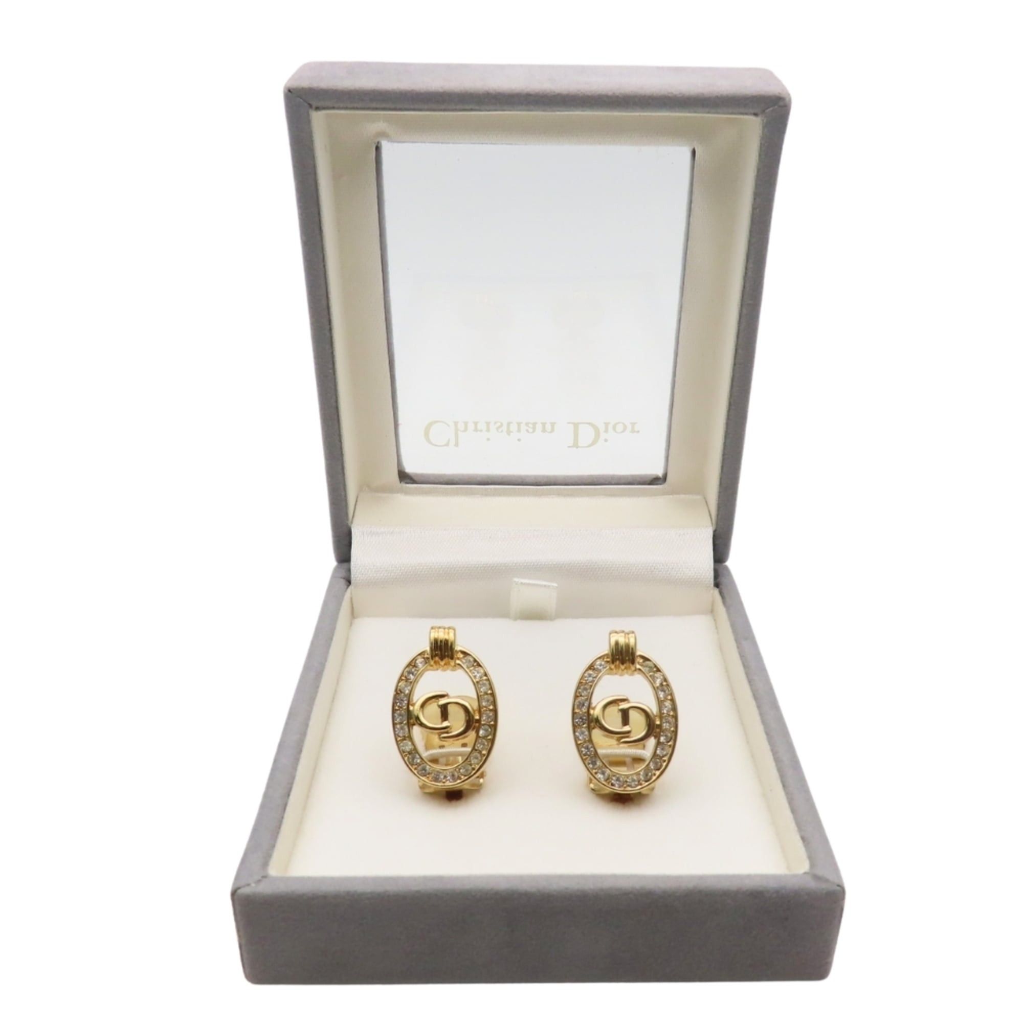 Dior Christian Dior CD logo metal earrings with rhinestones in gold plated GP for women. Size ONE SIZE - 11 Thumbnail