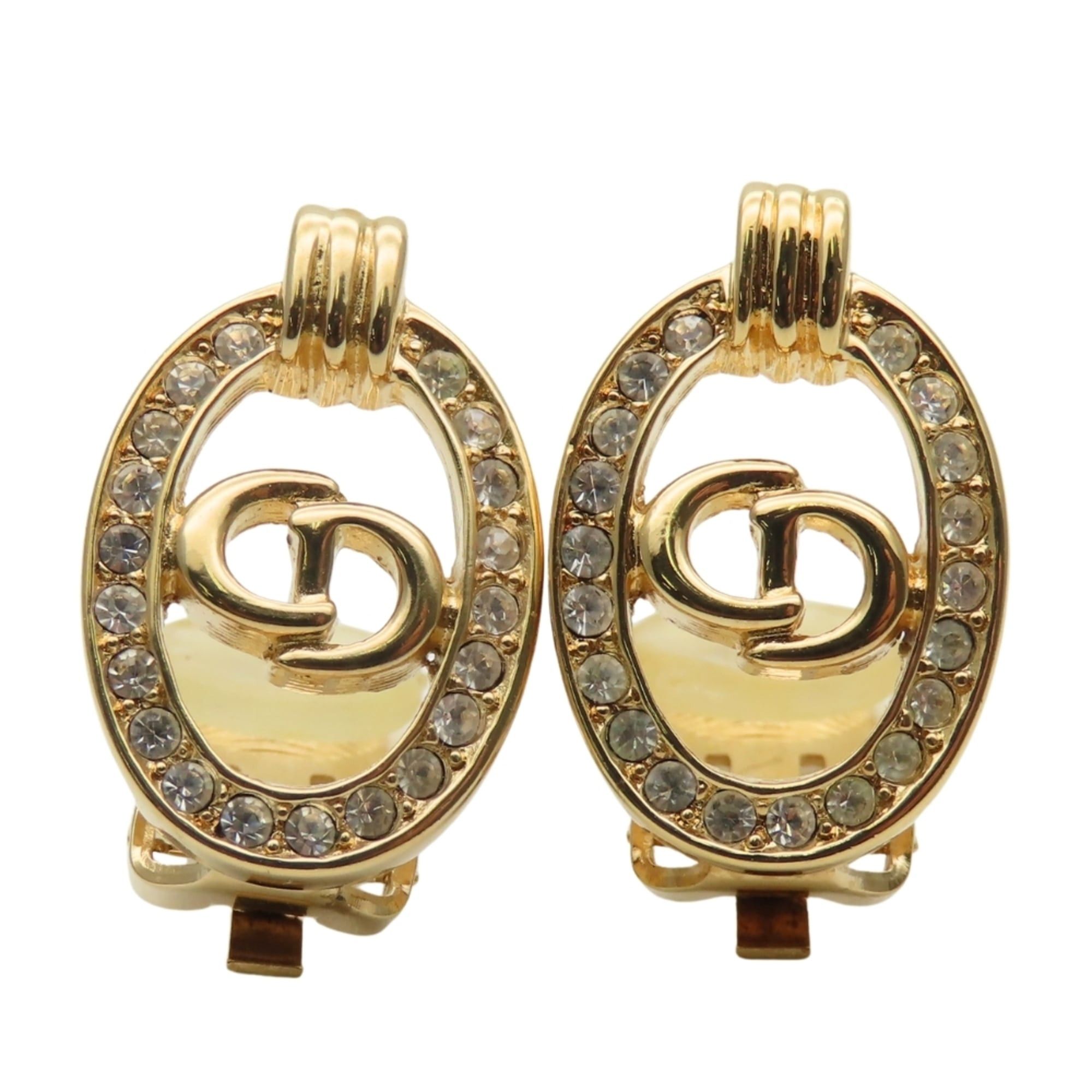 Dior Christian Dior CD logo metal earrings with rhinestones in gold plated GP for women. Size ONE SIZE - 2 Thumbnail