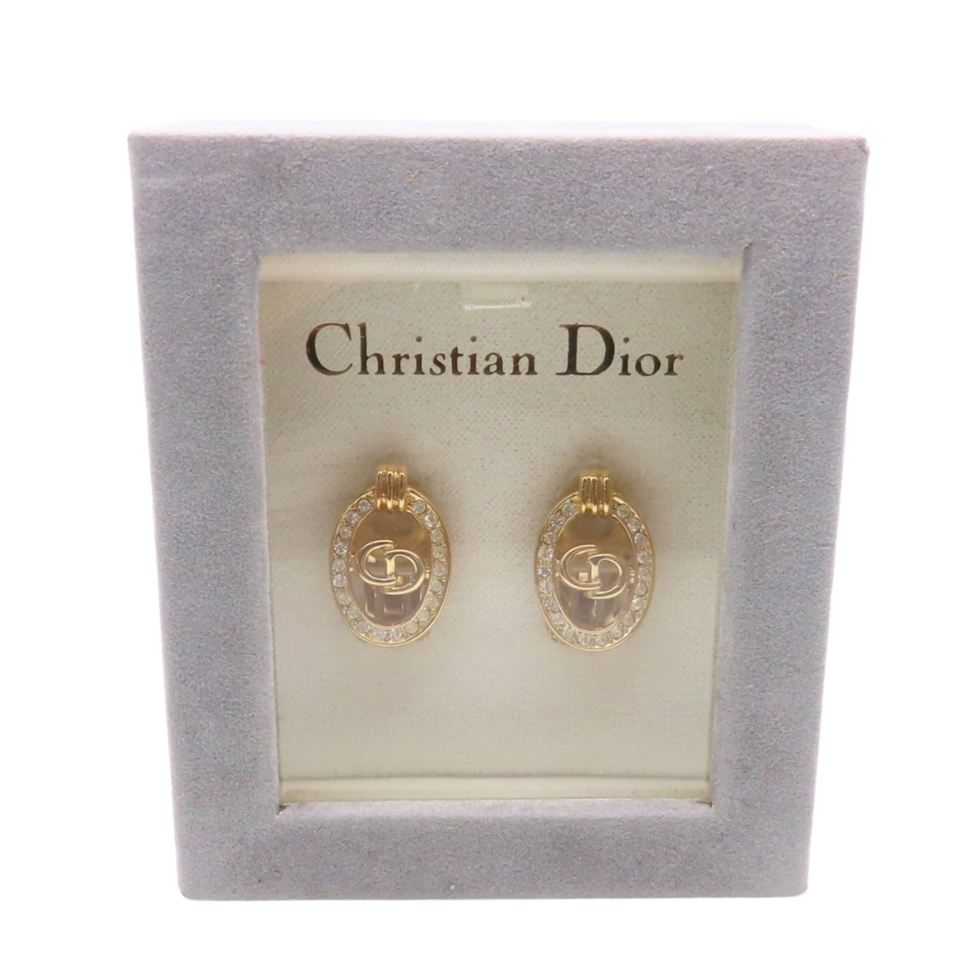 Dior Christian Dior CD logo metal earrings with rhinestones in gold plated GP for women. Size ONE SIZE - 12 Thumbnail