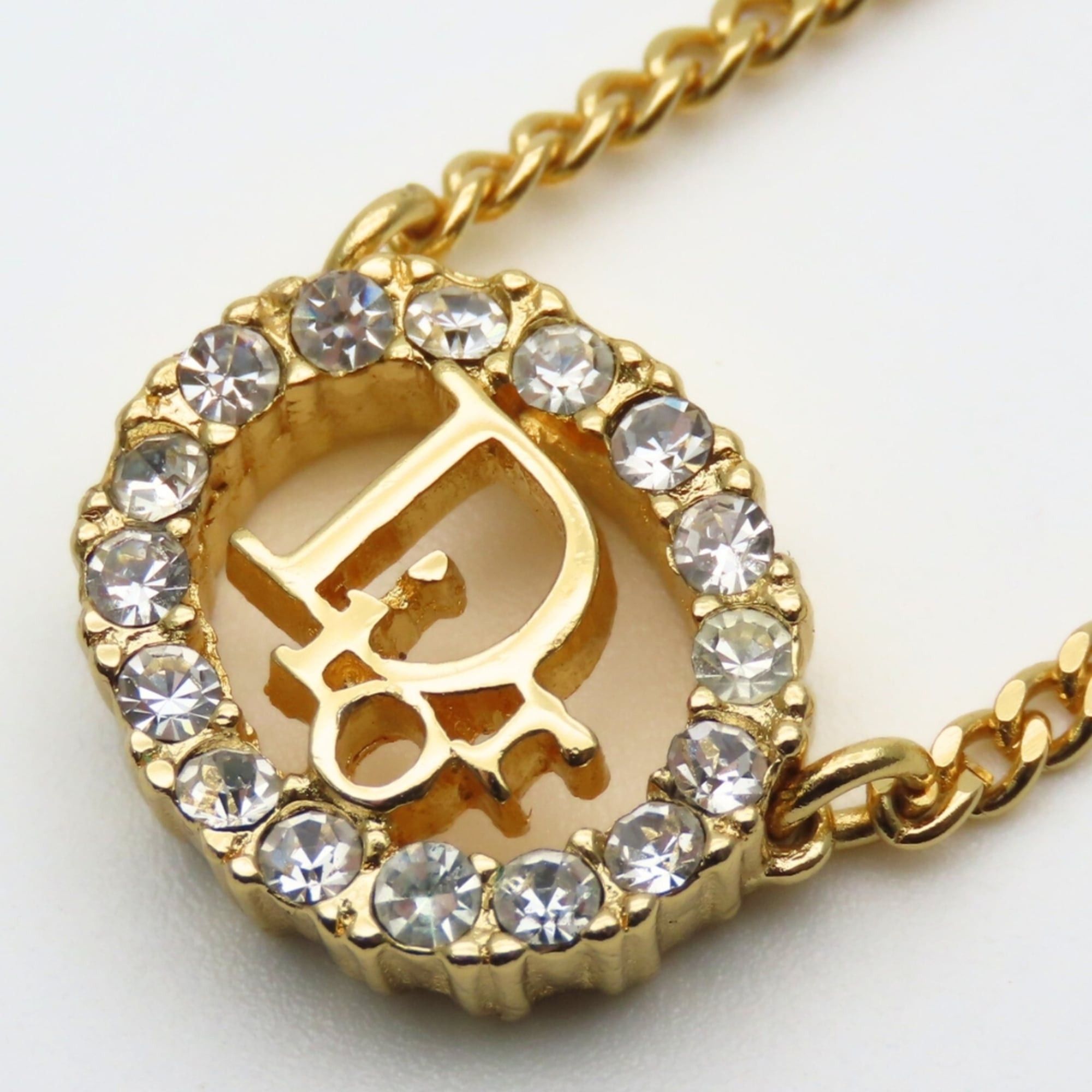 Dior Christian Dior CD logo metal necklace with rhinestones and gold-plated GP. Women's. Size ONE SIZE - 4 Thumbnail