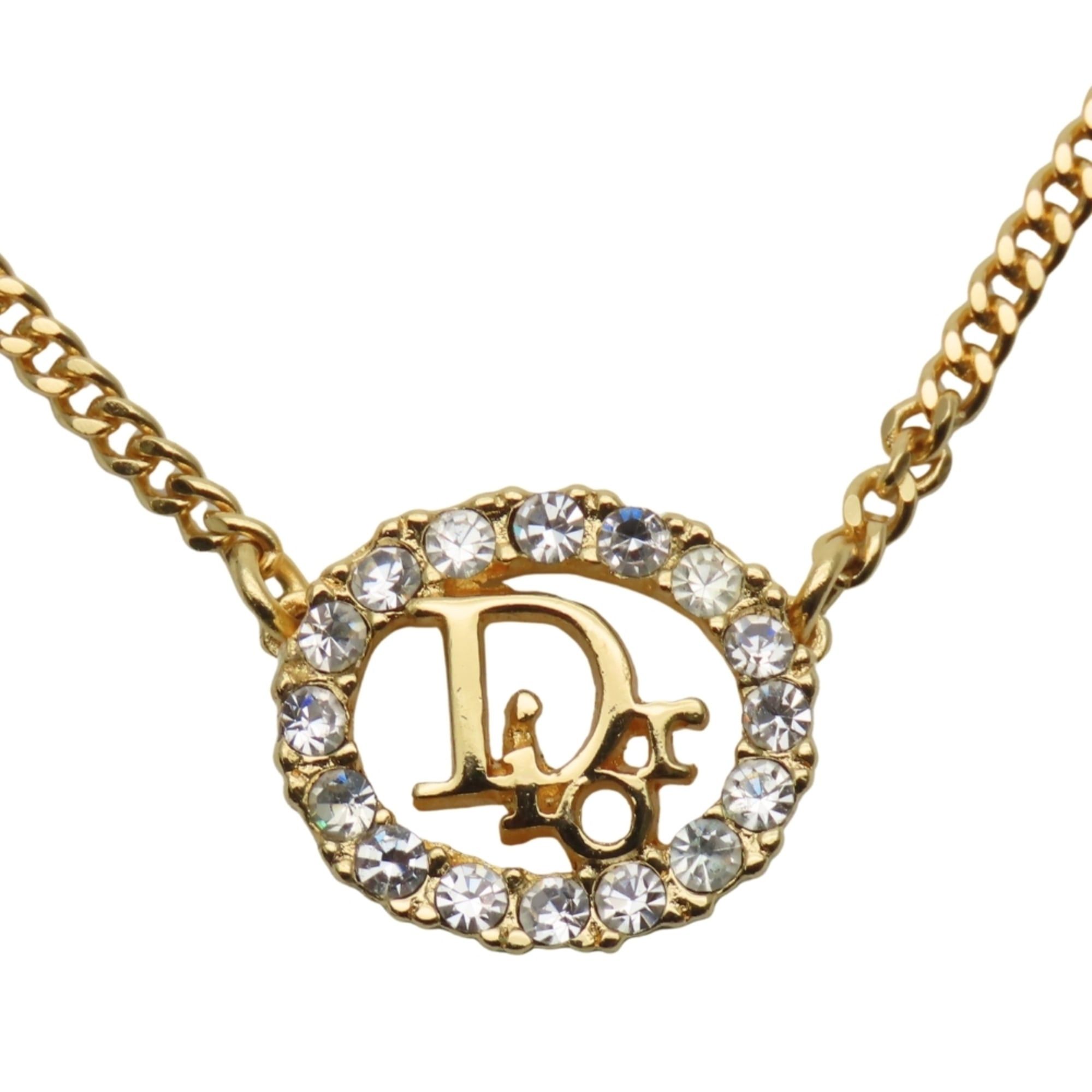 Dior Christian Dior CD logo metal necklace with rhinestones and gold-plated GP. Women's. Size ONE SIZE - 2 Thumbnail