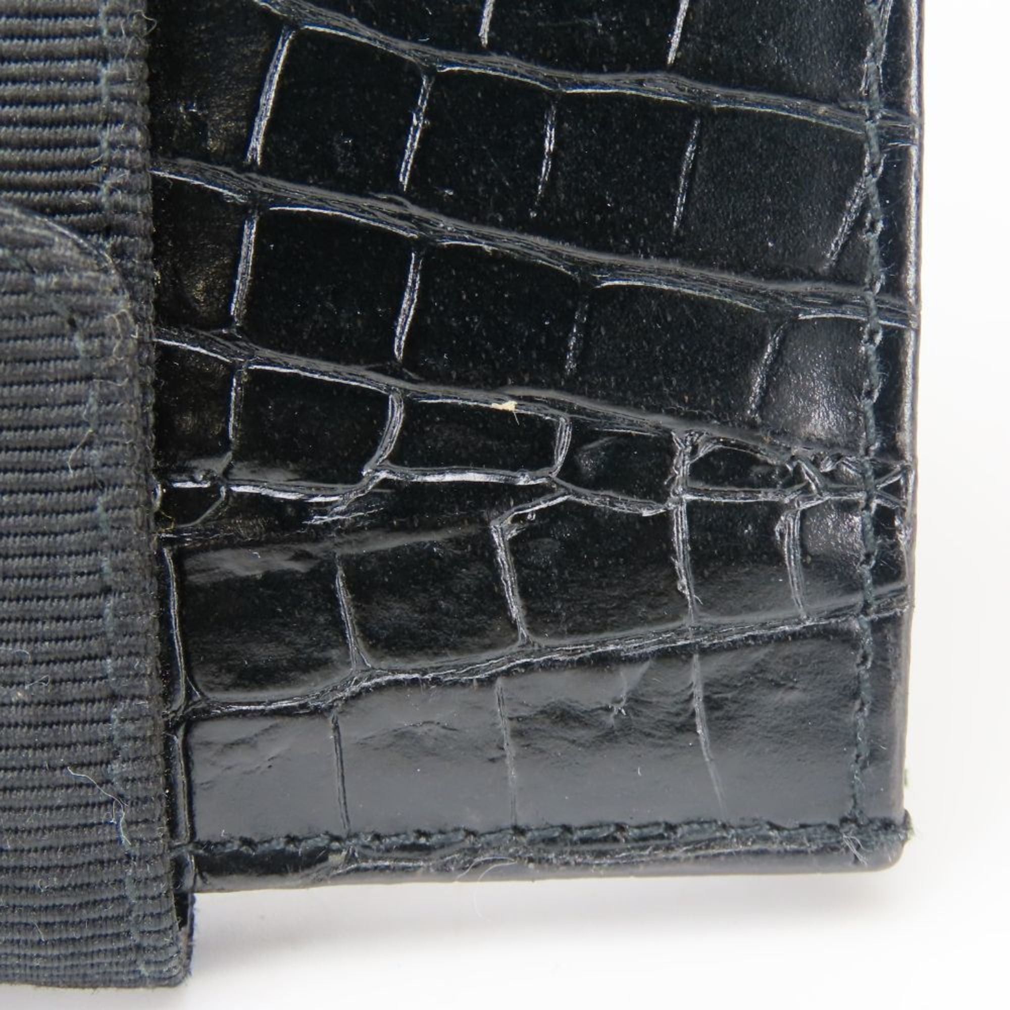 Salvatore Ferragamo Salvatore Ferragamo Women's Vara Bifold Wallet 223053 in Black Leather with Gold Hardware and Crocodile Embossing Size ONE SIZE - 8 Thumbnail