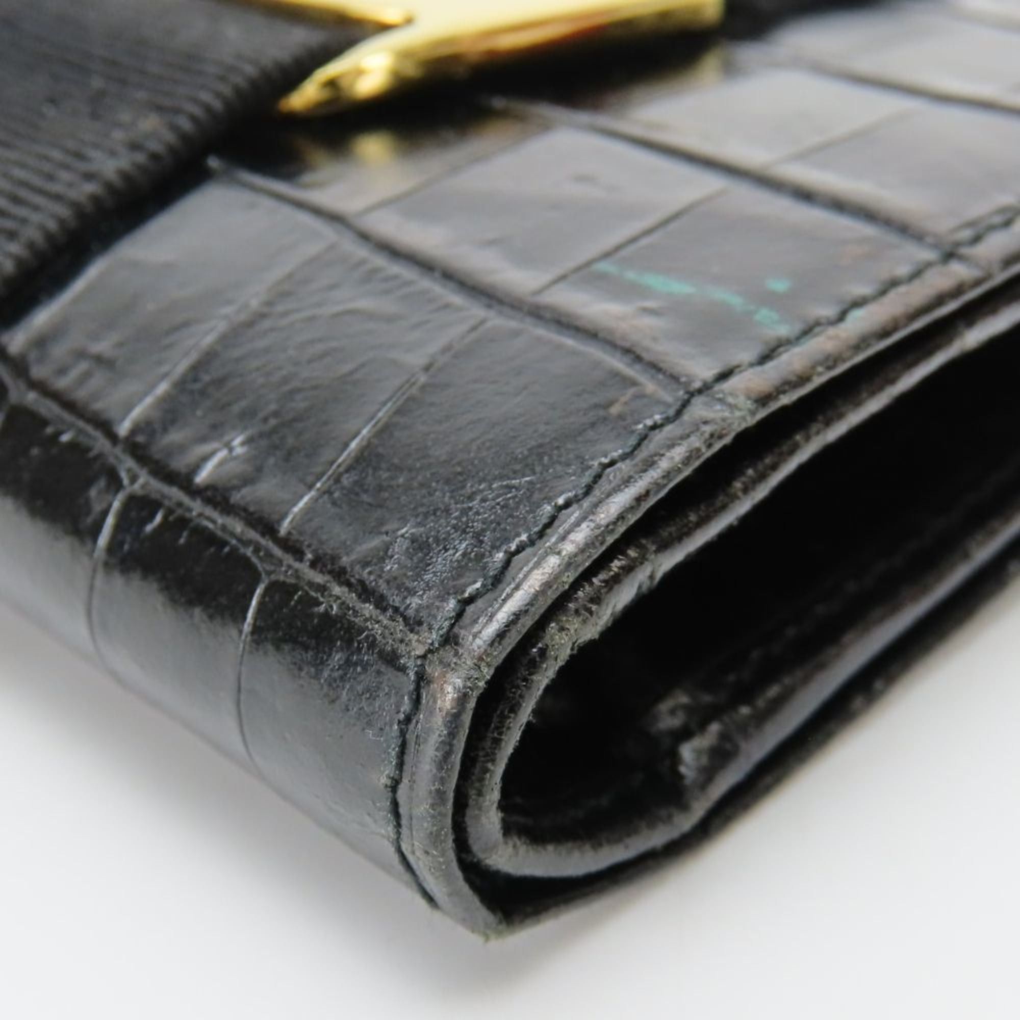 Salvatore Ferragamo Salvatore Ferragamo Women's Vara Bifold Wallet 223053 in Black Leather with Gold Hardware and Crocodile Embossing Size ONE SIZE - 12 Thumbnail