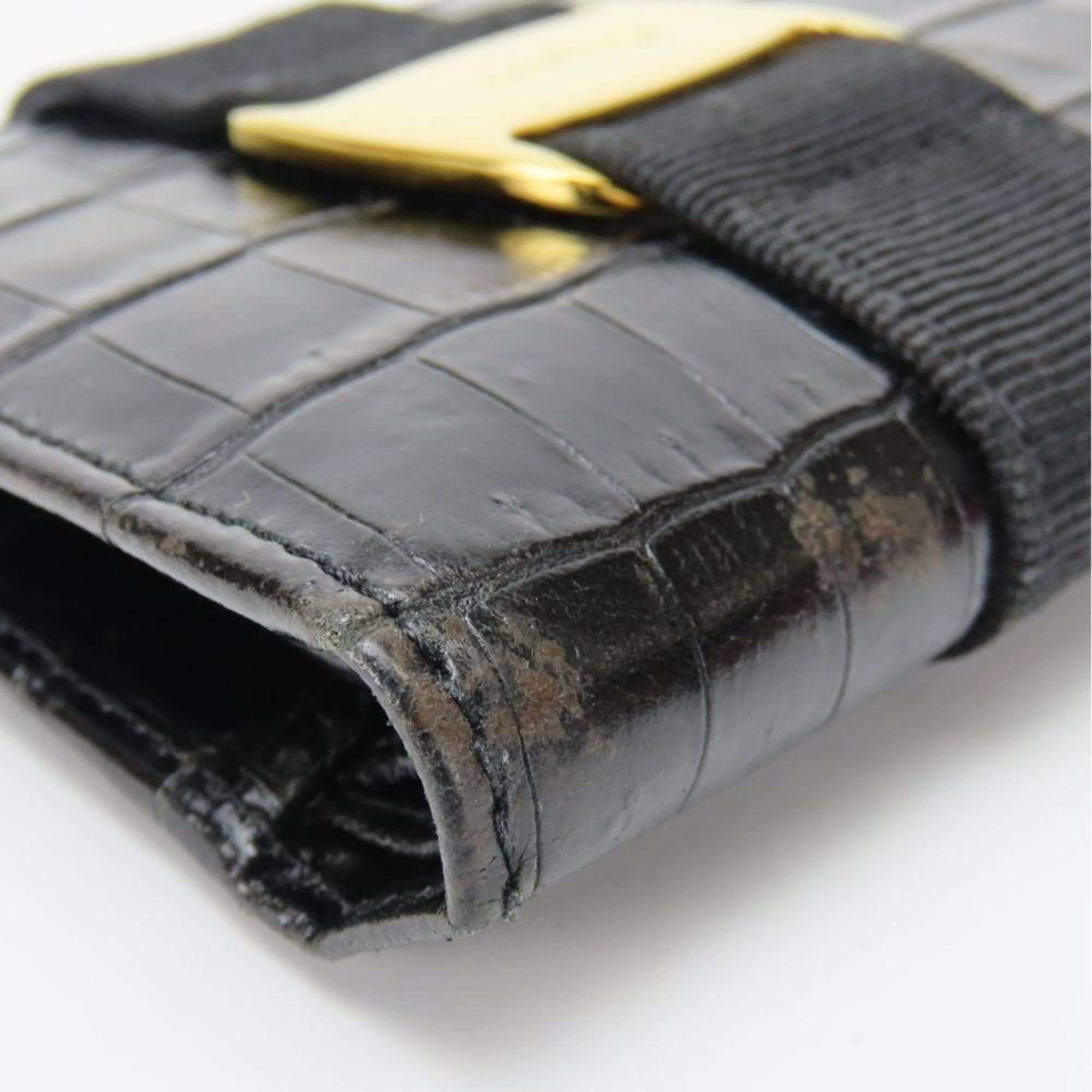 Salvatore Ferragamo Salvatore Ferragamo Women's Vara Bifold Wallet 223053 in Black Leather with Gold Hardware and Crocodile Embossing Size ONE SIZE - 13 Thumbnail