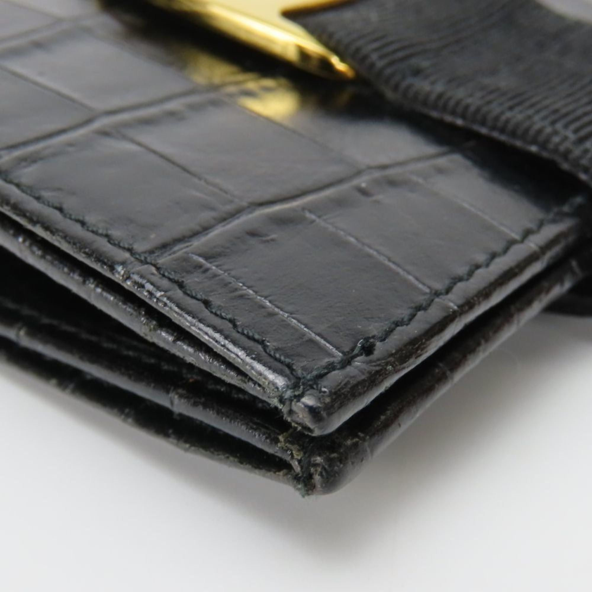 Salvatore Ferragamo Salvatore Ferragamo Women's Vara Bifold Wallet 223053 in Black Leather with Gold Hardware and Crocodile Embossing Size ONE SIZE - 15 Thumbnail