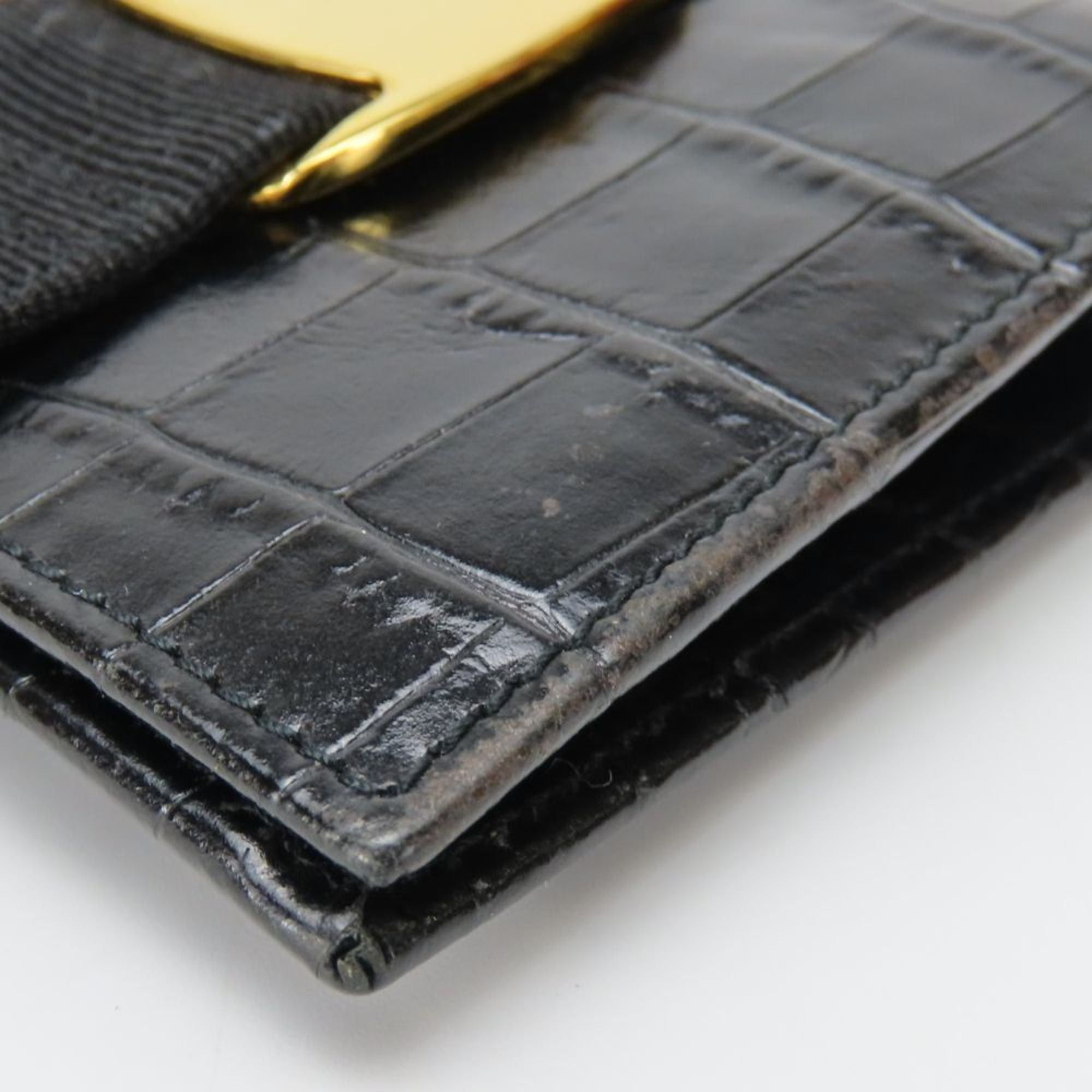 Salvatore Ferragamo Salvatore Ferragamo Women's Vara Bifold Wallet 223053 in Black Leather with Gold Hardware and Crocodile Embossing Size ONE SIZE - 11 Thumbnail