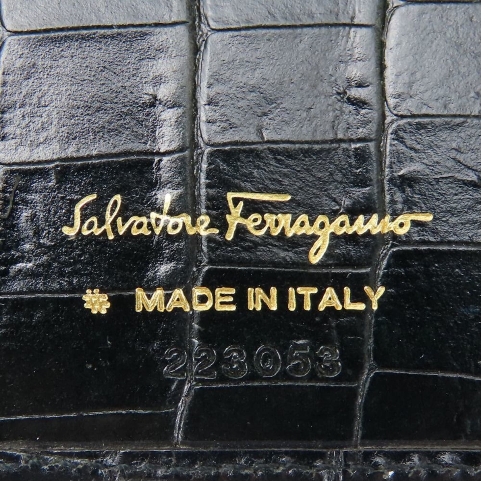 Salvatore Ferragamo Salvatore Ferragamo Women's Vara Bifold Wallet 223053 in Black Leather with Gold Hardware and Crocodile Embossing Size ONE SIZE - 21 Thumbnail