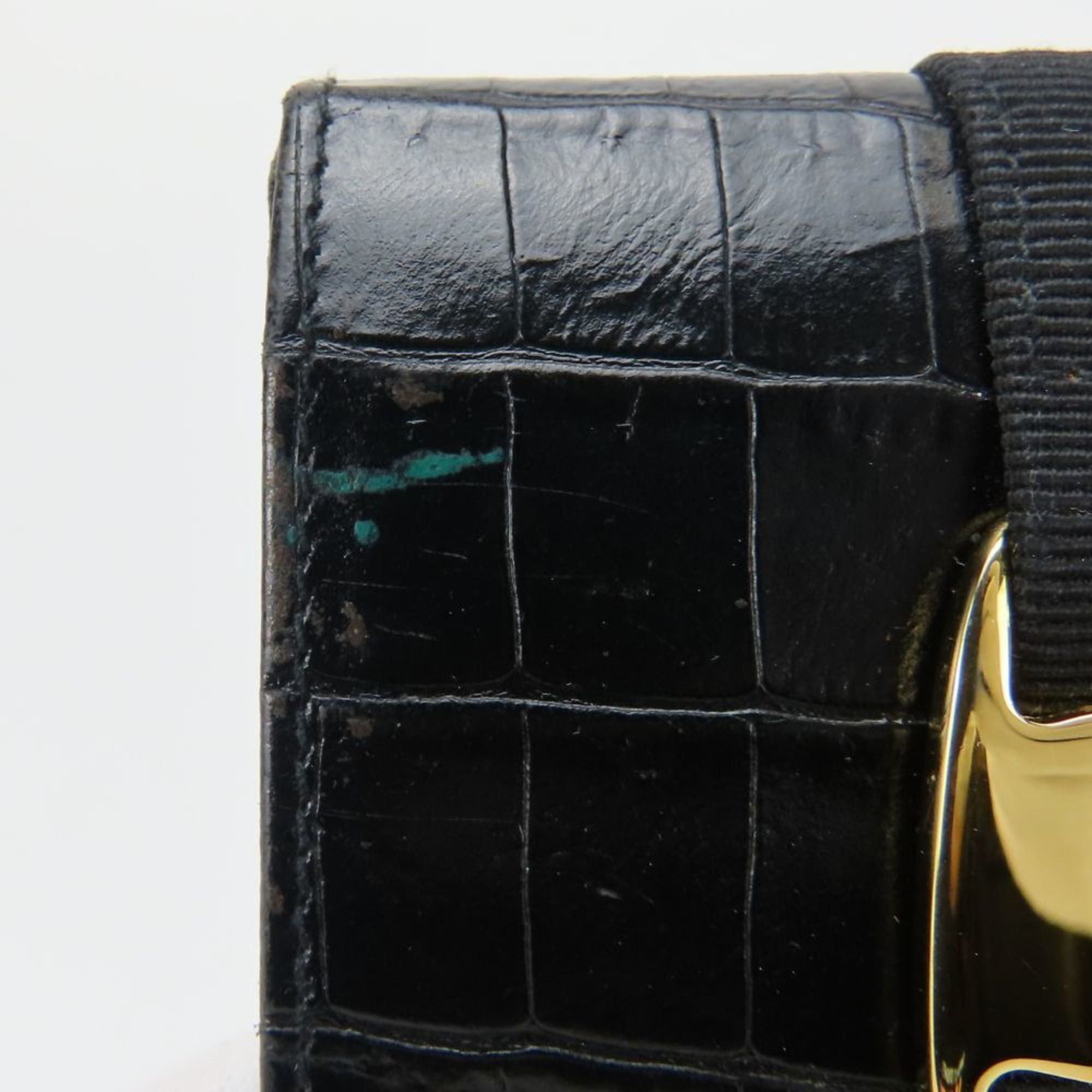 Salvatore Ferragamo Salvatore Ferragamo Women's Vara Bifold Wallet 223053 in Black Leather with Gold Hardware and Crocodile Embossing Size ONE SIZE - 5 Thumbnail