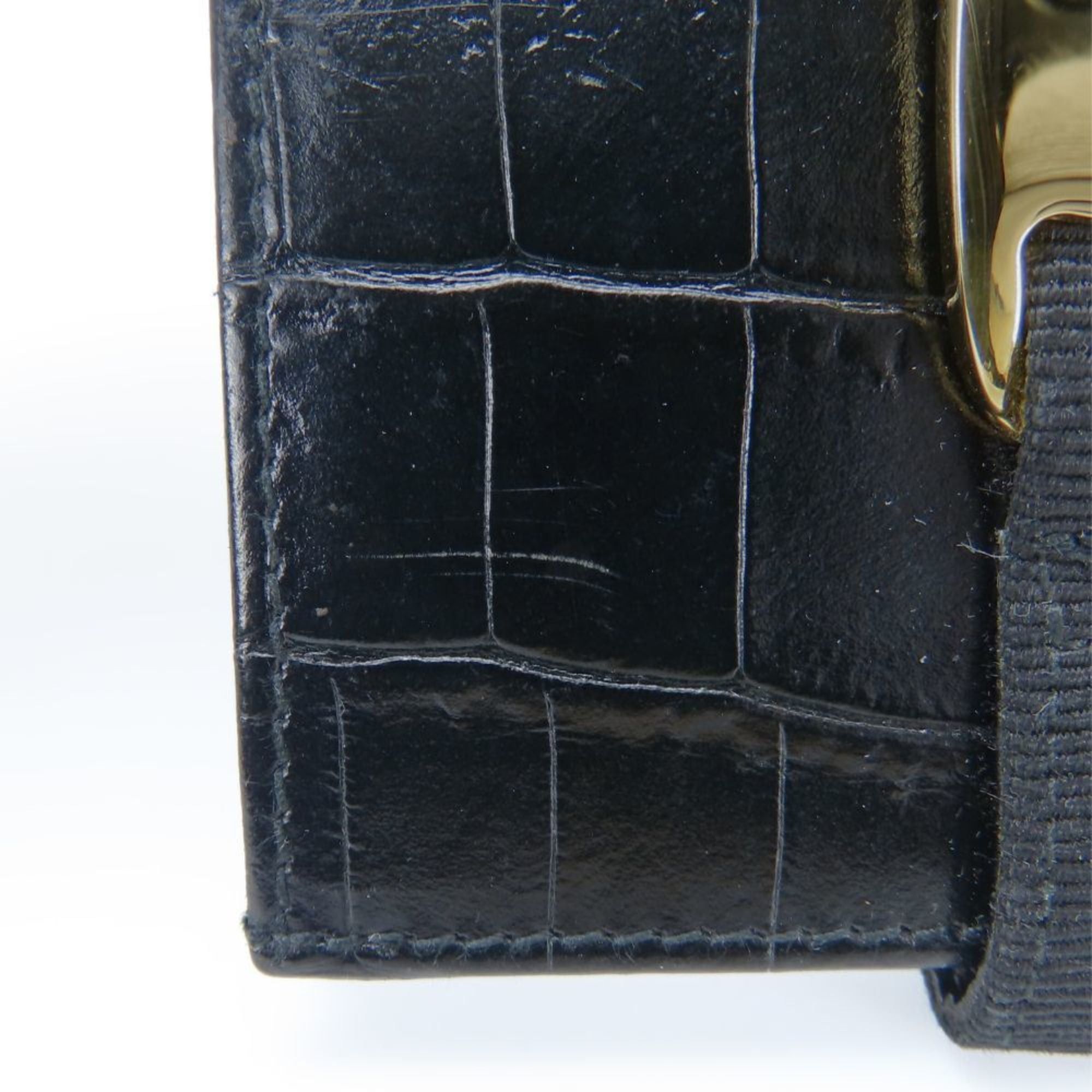 Salvatore Ferragamo Salvatore Ferragamo Women's Vara Bifold Wallet 223053 in Black Leather with Gold Hardware and Crocodile Embossing Size ONE SIZE - 6 Thumbnail