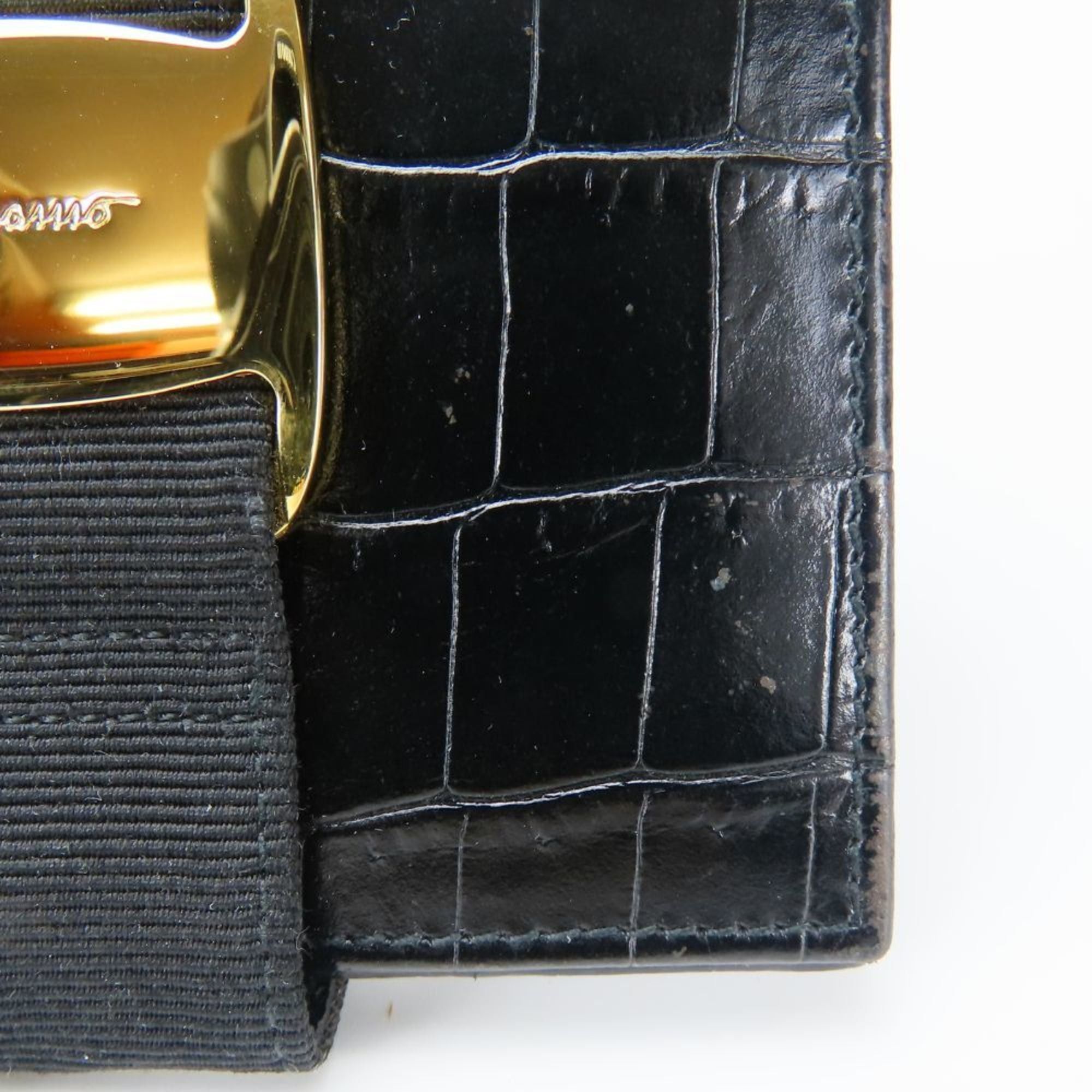 Salvatore Ferragamo Salvatore Ferragamo Women's Vara Bifold Wallet 223053 in Black Leather with Gold Hardware and Crocodile Embossing Size ONE SIZE - 7 Thumbnail