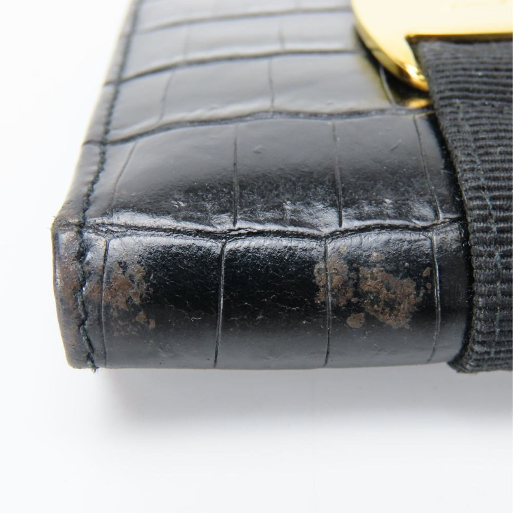 Salvatore Ferragamo Salvatore Ferragamo Women's Vara Bifold Wallet 223053 in Black Leather with Gold Hardware and Crocodile Embossing Size ONE SIZE - 14 Thumbnail