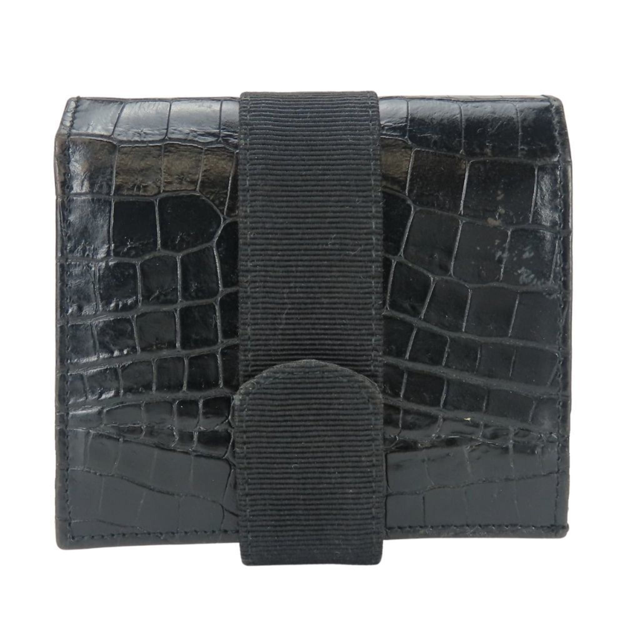 Salvatore Ferragamo Salvatore Ferragamo Women's Vara Bifold Wallet 223053 in Black Leather with Gold Hardware and Crocodile Embossing Size ONE SIZE - 3 Thumbnail