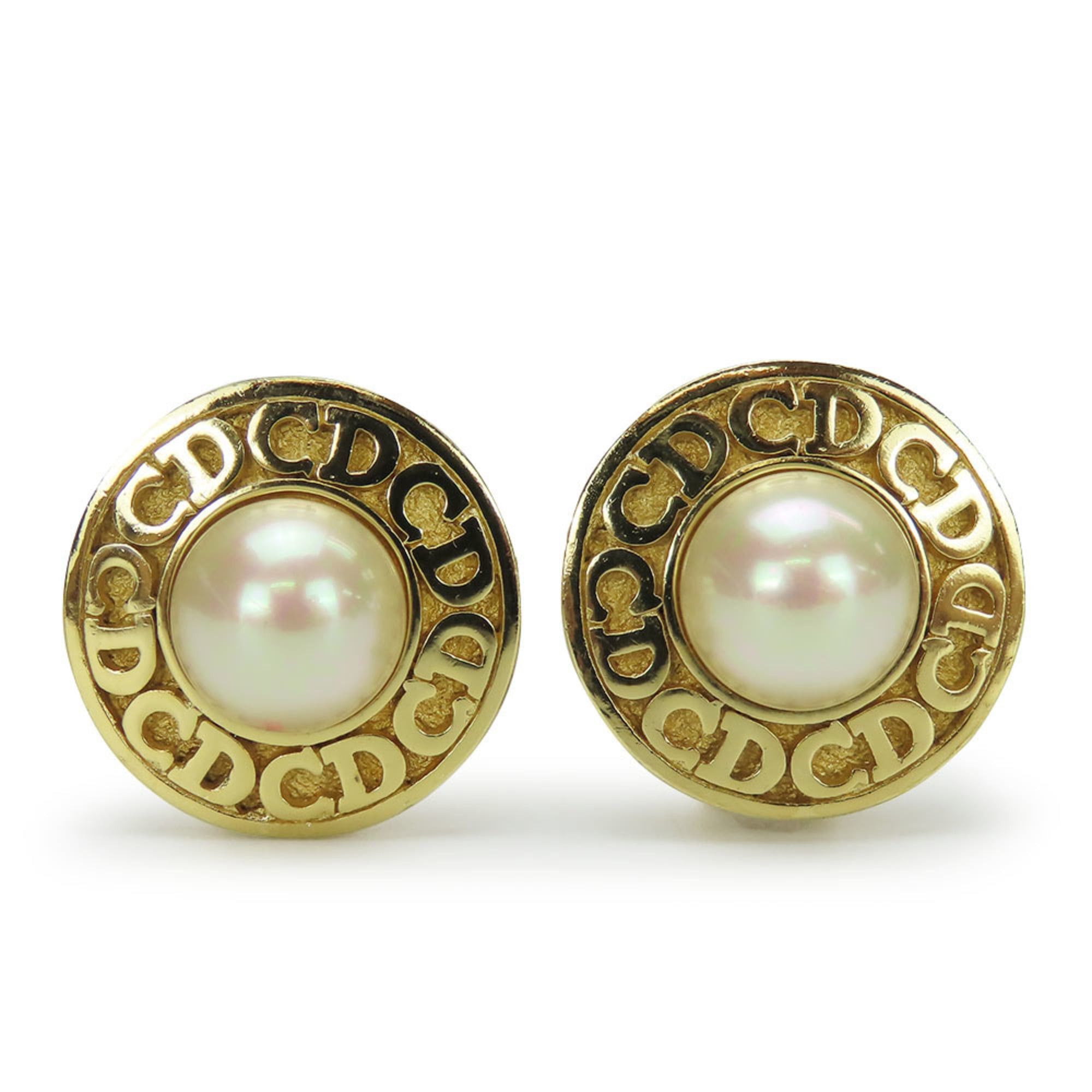 Dior Christian Dior CD logo metal earrings, gold plated, with faux pearls, for women. Size ONE SIZE - 2 Thumbnail