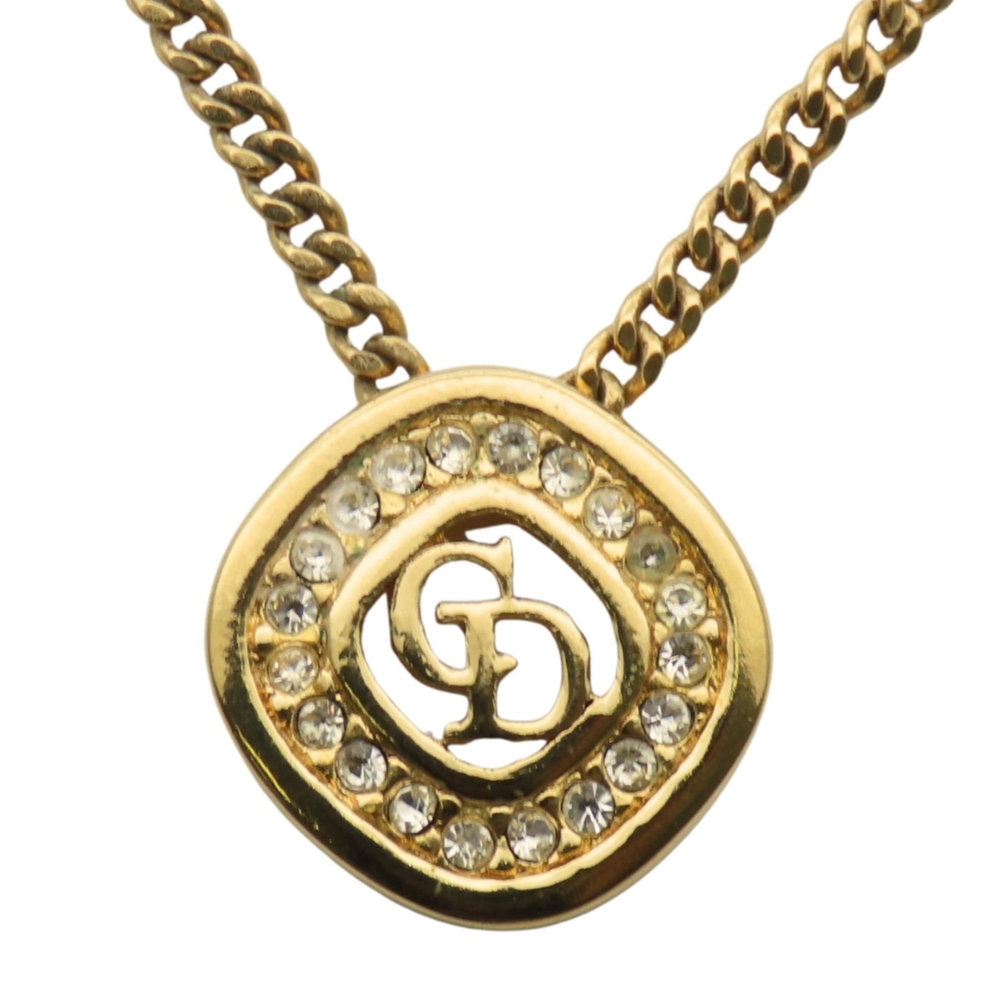 Dior Christian Dior CD logo metal necklace with rhinestones and gold-plated GP. Women's. Size ONE SIZE - 2 Thumbnail