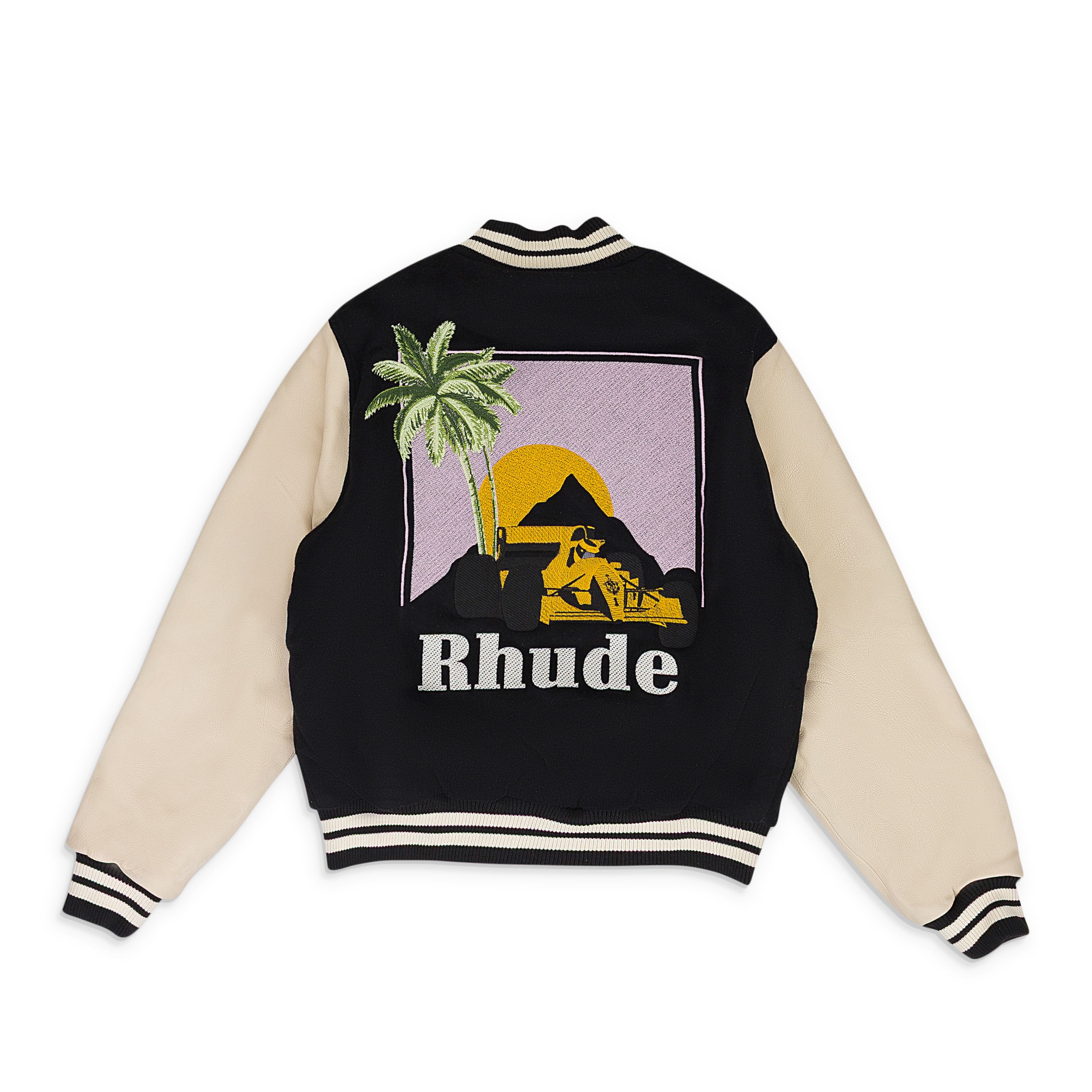 Rhude BLACK/CREAM GP VARSITY JACKET SIZE L