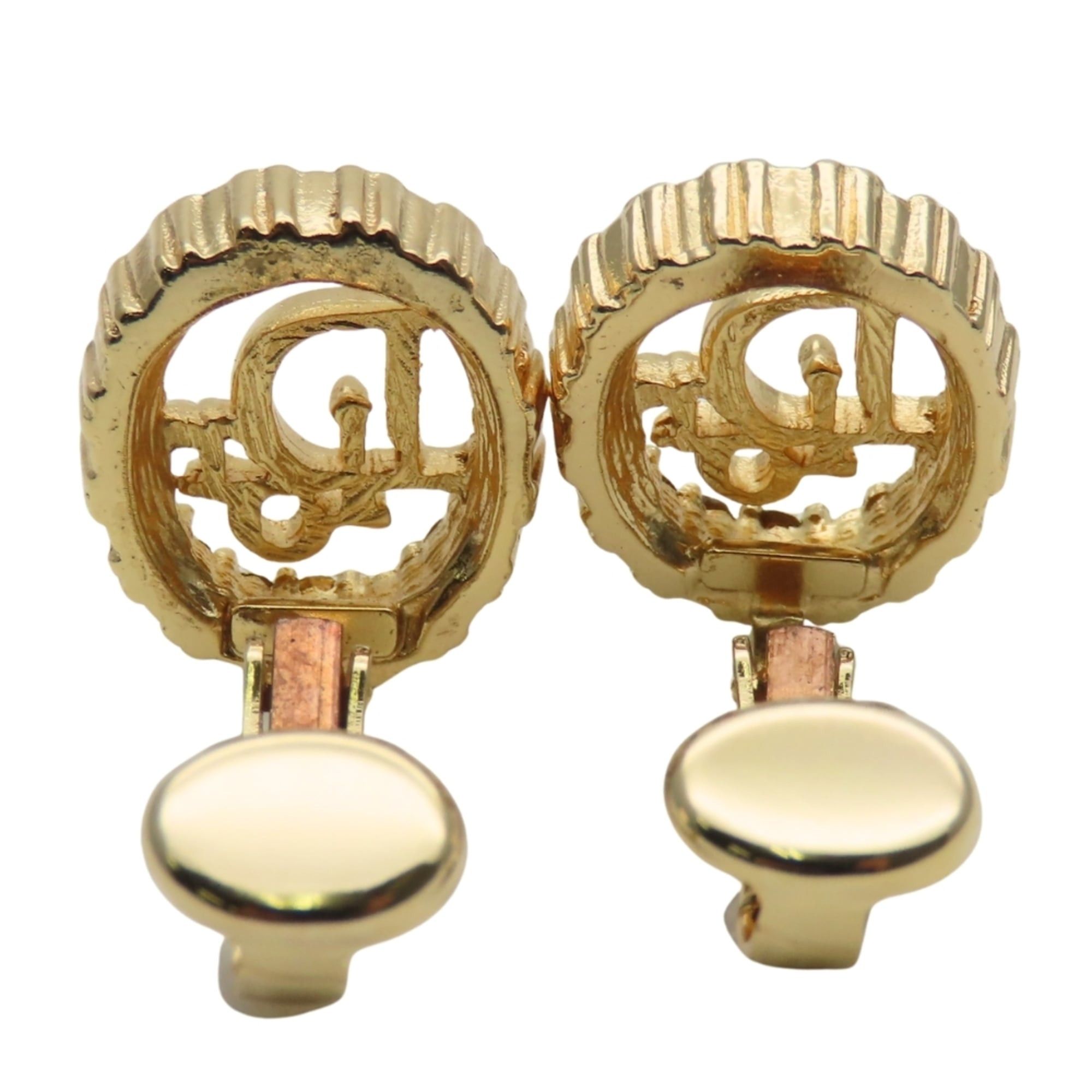Dior Christian Dior CD logo metal earrings with rhinestones in gold GP plated. Women's. Size ONE SIZE - 4 Thumbnail