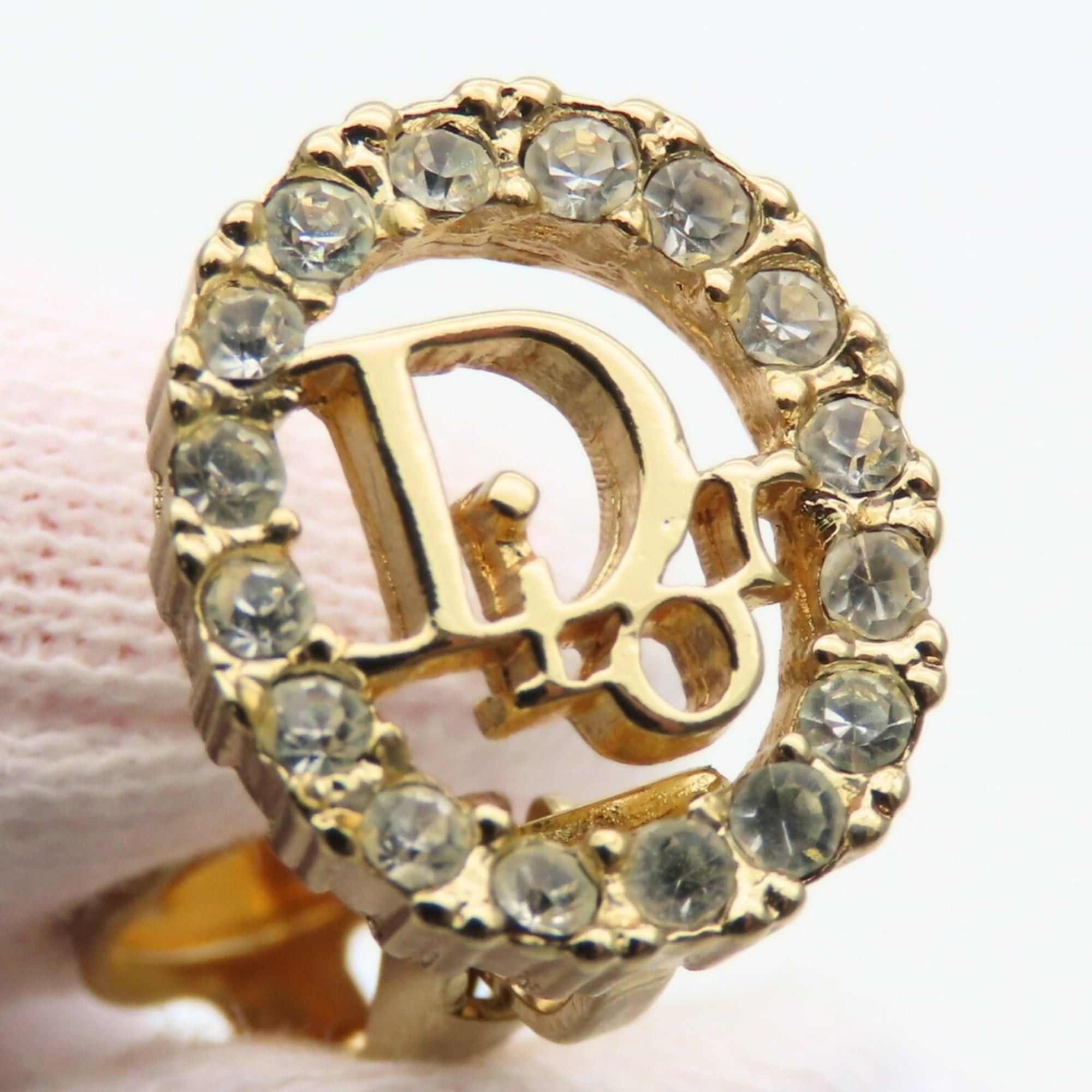 Dior Christian Dior CD logo metal earrings with rhinestones in gold GP plated. Women's. Size ONE SIZE - 5 Thumbnail