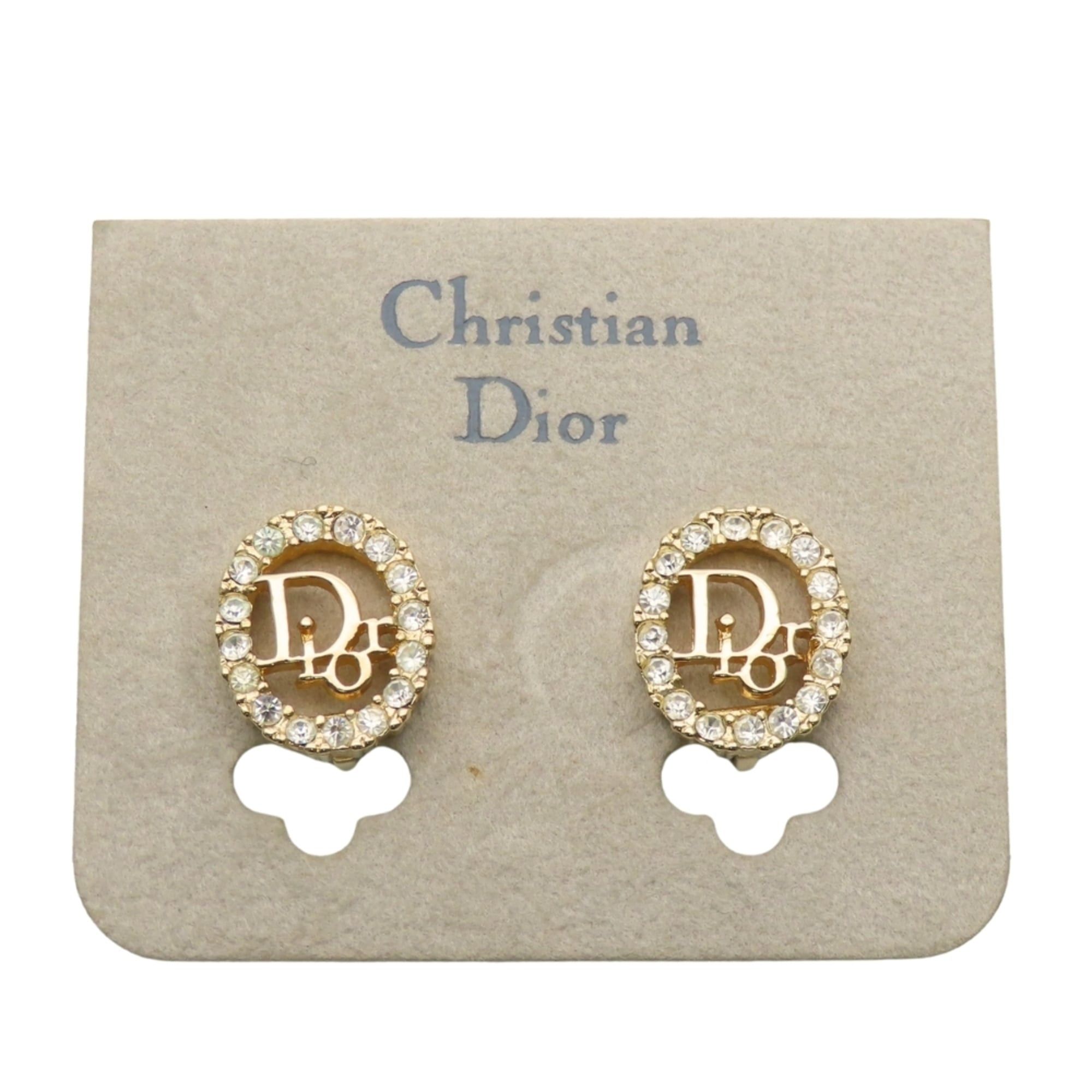 Dior Christian Dior CD logo metal earrings with rhinestones in gold GP plated. Women's. Size ONE SIZE - 10 Thumbnail