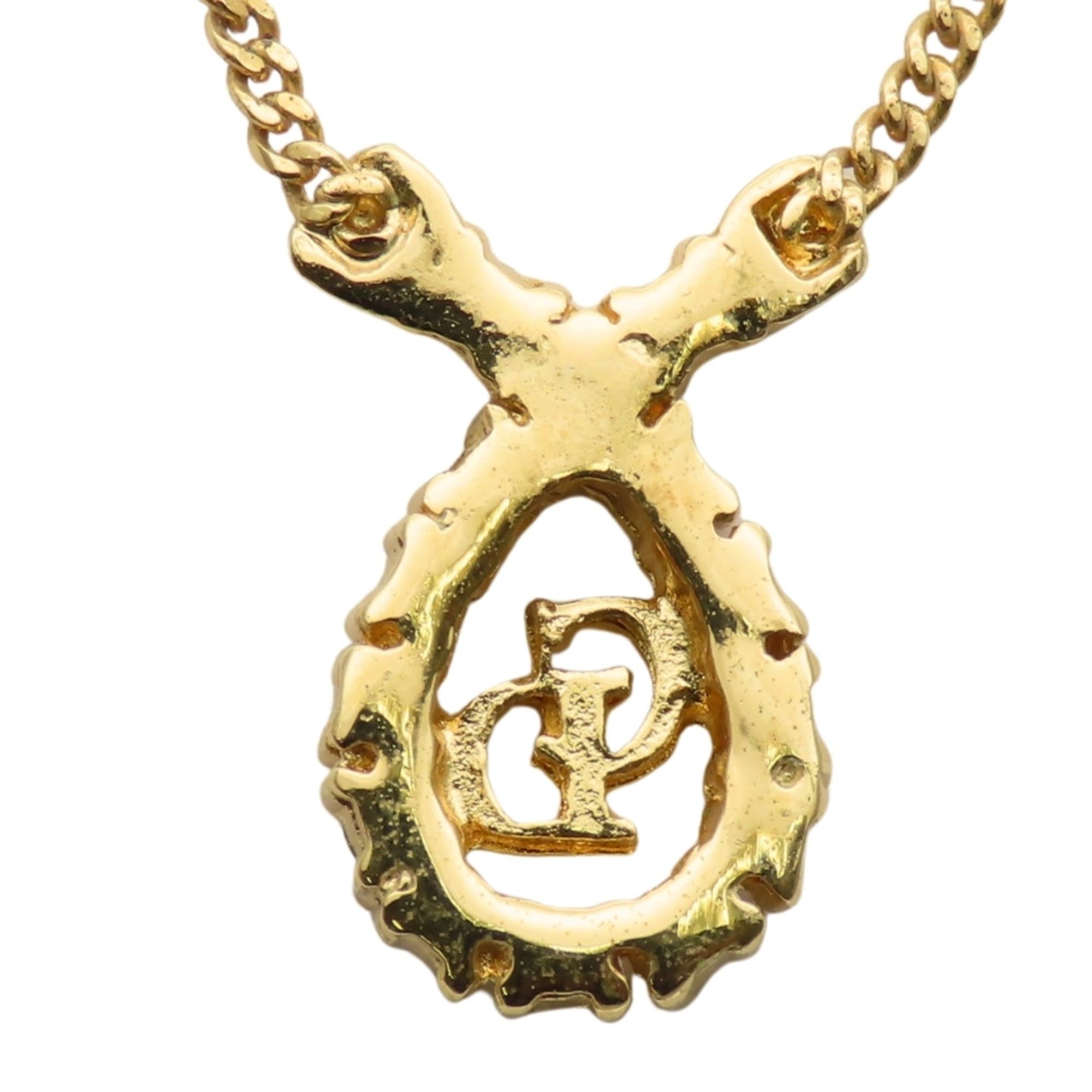 Dior Christian Dior CD logo metal necklace with rhinestones and gold-plated GP. Women's. Size ONE SIZE - 3 Thumbnail
