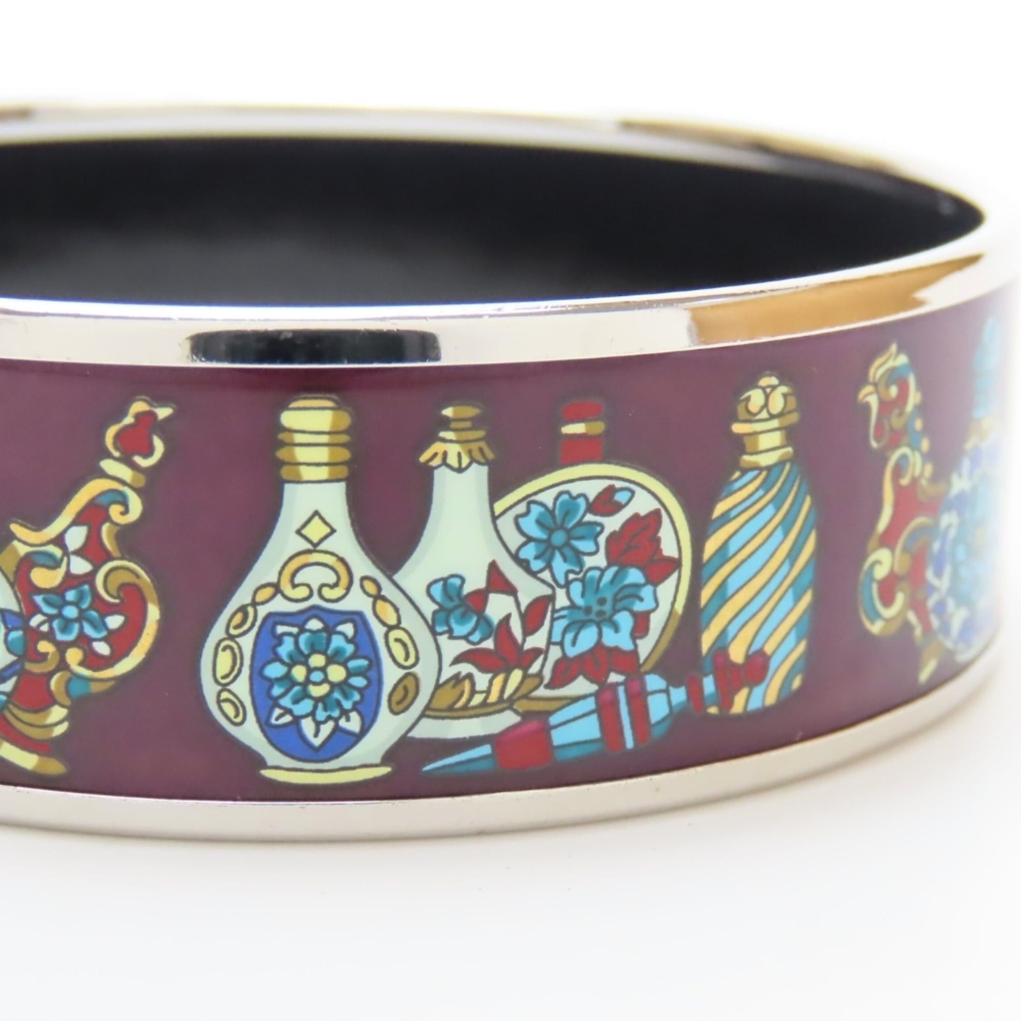 Hermes Hermes GM enamel bangle, perfume bottle, metal, enamel, wine red, multicolor, silver, women's. Size ONE SIZE - 4 Thumbnail