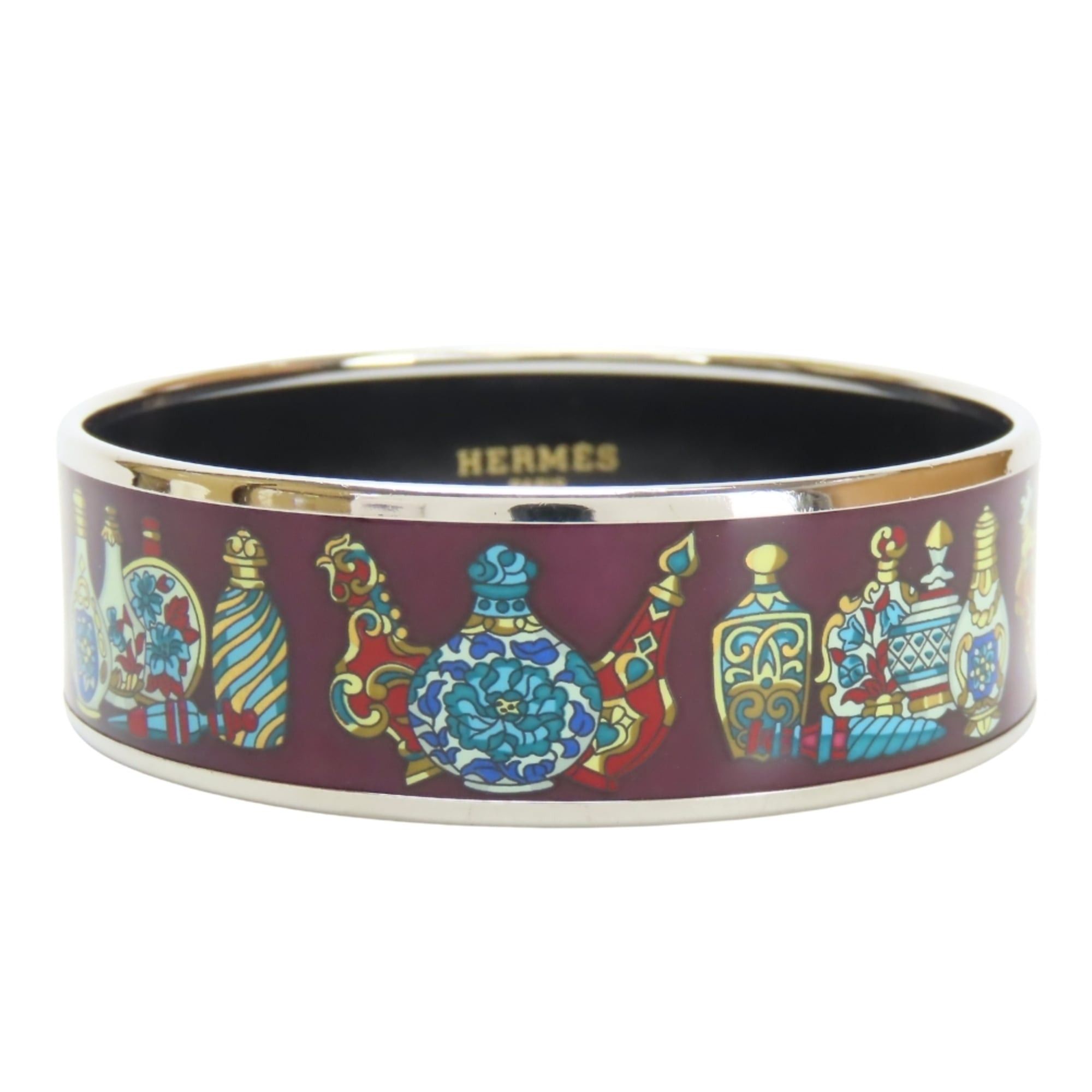 Hermes Hermes GM enamel bangle, perfume bottle, metal, enamel, wine red, multicolor, silver, women's. Size ONE SIZE - 2 Thumbnail