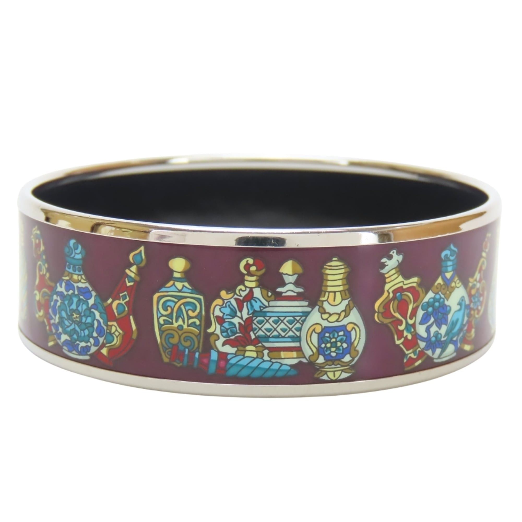 Hermes Hermes GM enamel bangle, perfume bottle, metal, enamel, wine red, multicolor, silver, women's. Size ONE SIZE - 3 Thumbnail