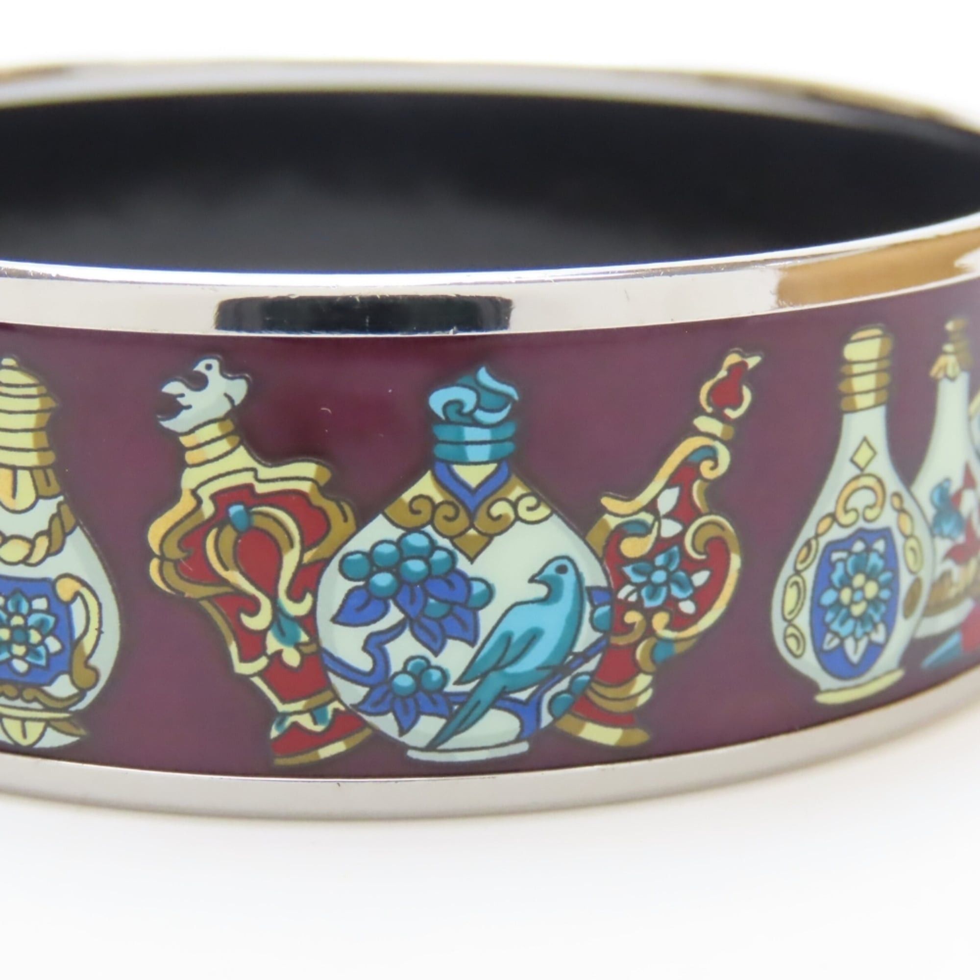 Hermes Hermes GM enamel bangle, perfume bottle, metal, enamel, wine red, multicolor, silver, women's. Size ONE SIZE - 5 Thumbnail