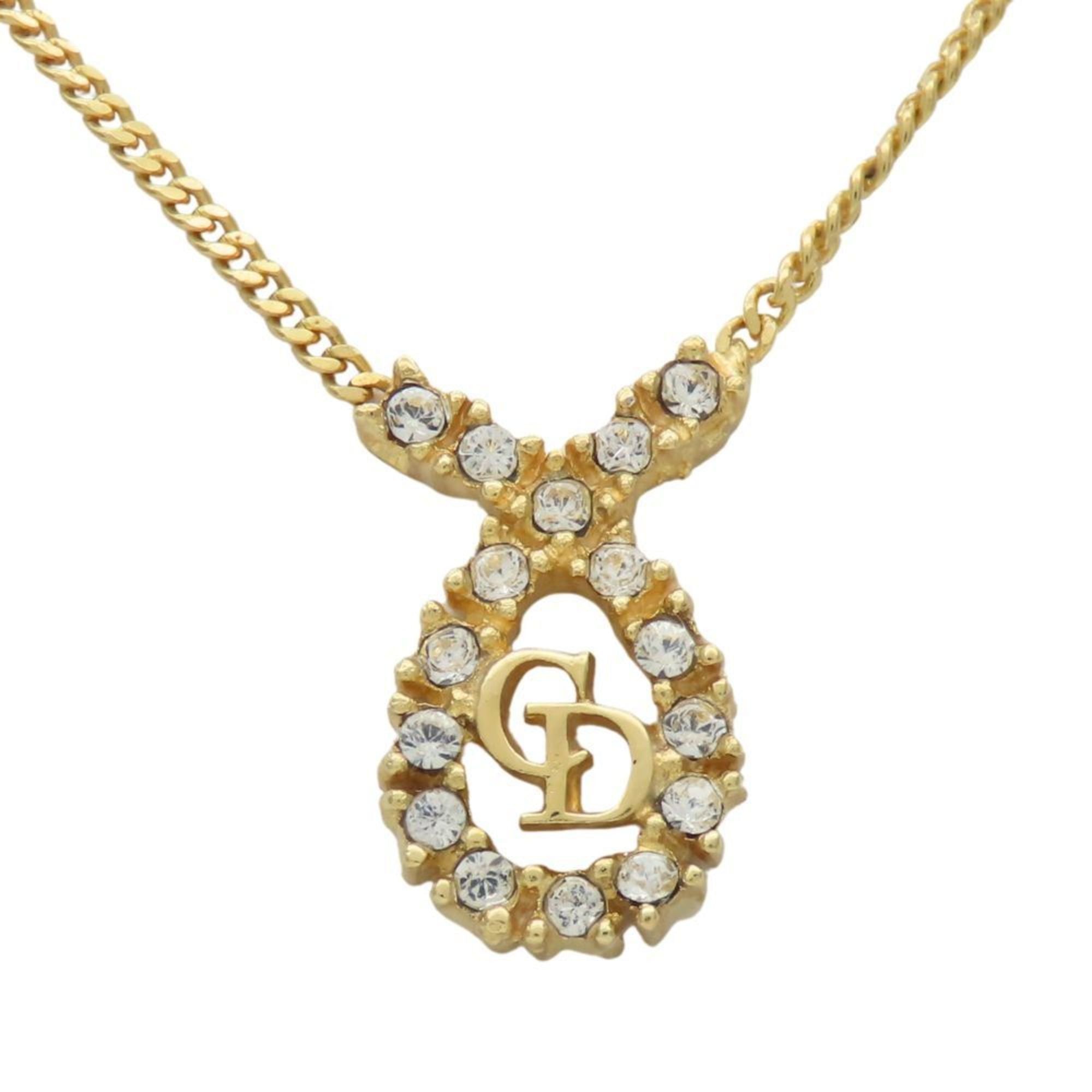 Dior Christian Dior CD logo metal necklace with rhinestones and gold-plated GP. Women's. Size ONE SIZE - 2 Thumbnail