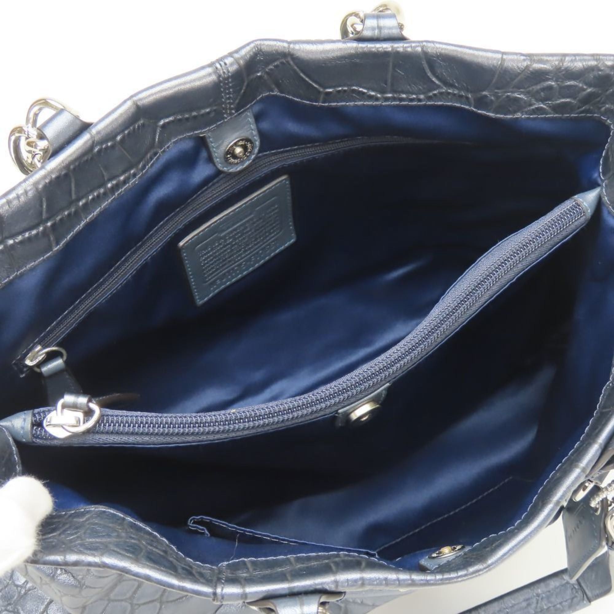Coach Coach Tote Bag F17661, Navy Gray Leather with Metallic Silver Hardware and Crocodile Embossed Shoulder Bag, Women's, COACH Size ONE SIZE - 17 Thumbnail