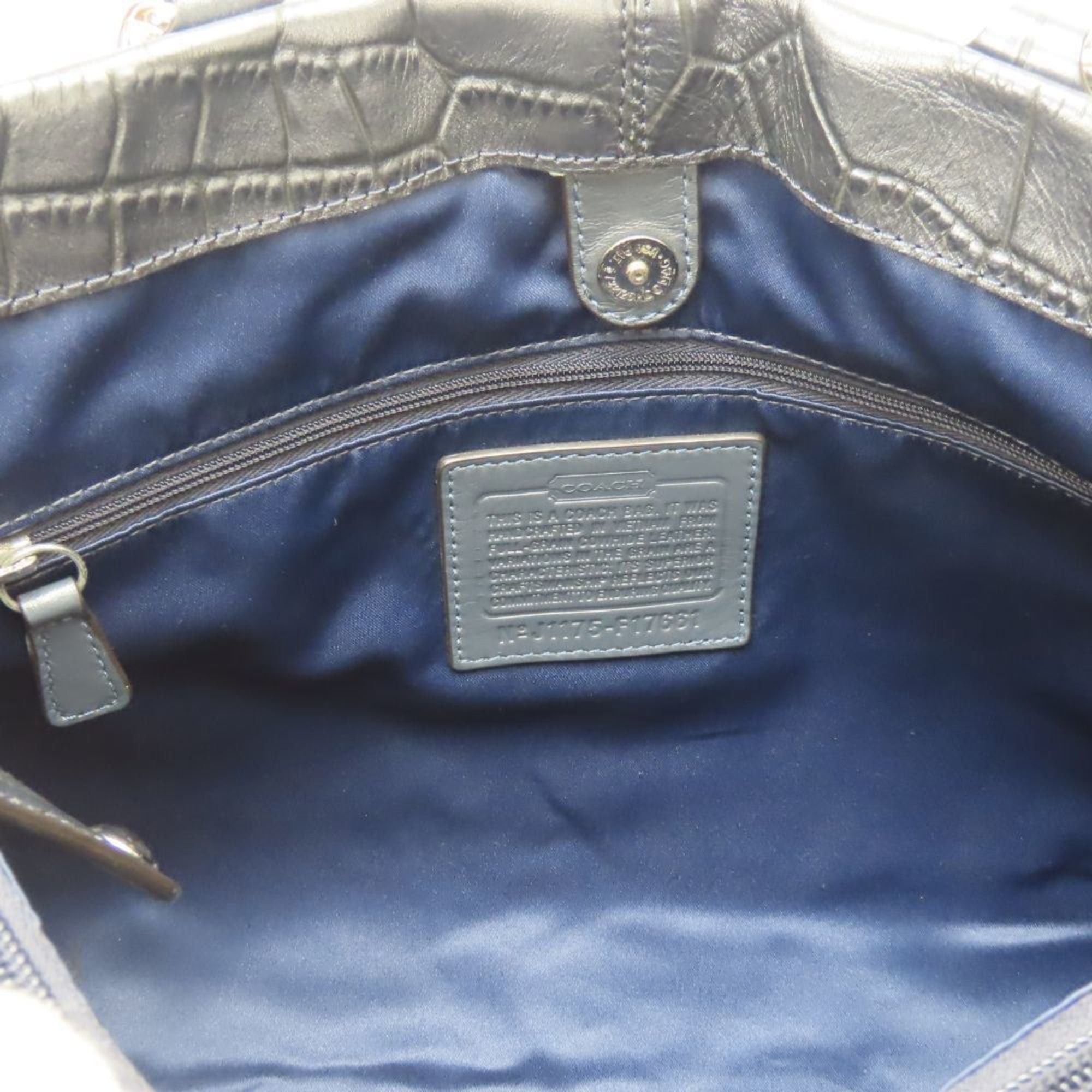 Coach Coach Tote Bag F17661, Navy Gray Leather with Metallic Silver Hardware and Crocodile Embossed Shoulder Bag, Women's, COACH Size ONE SIZE - 19 Thumbnail