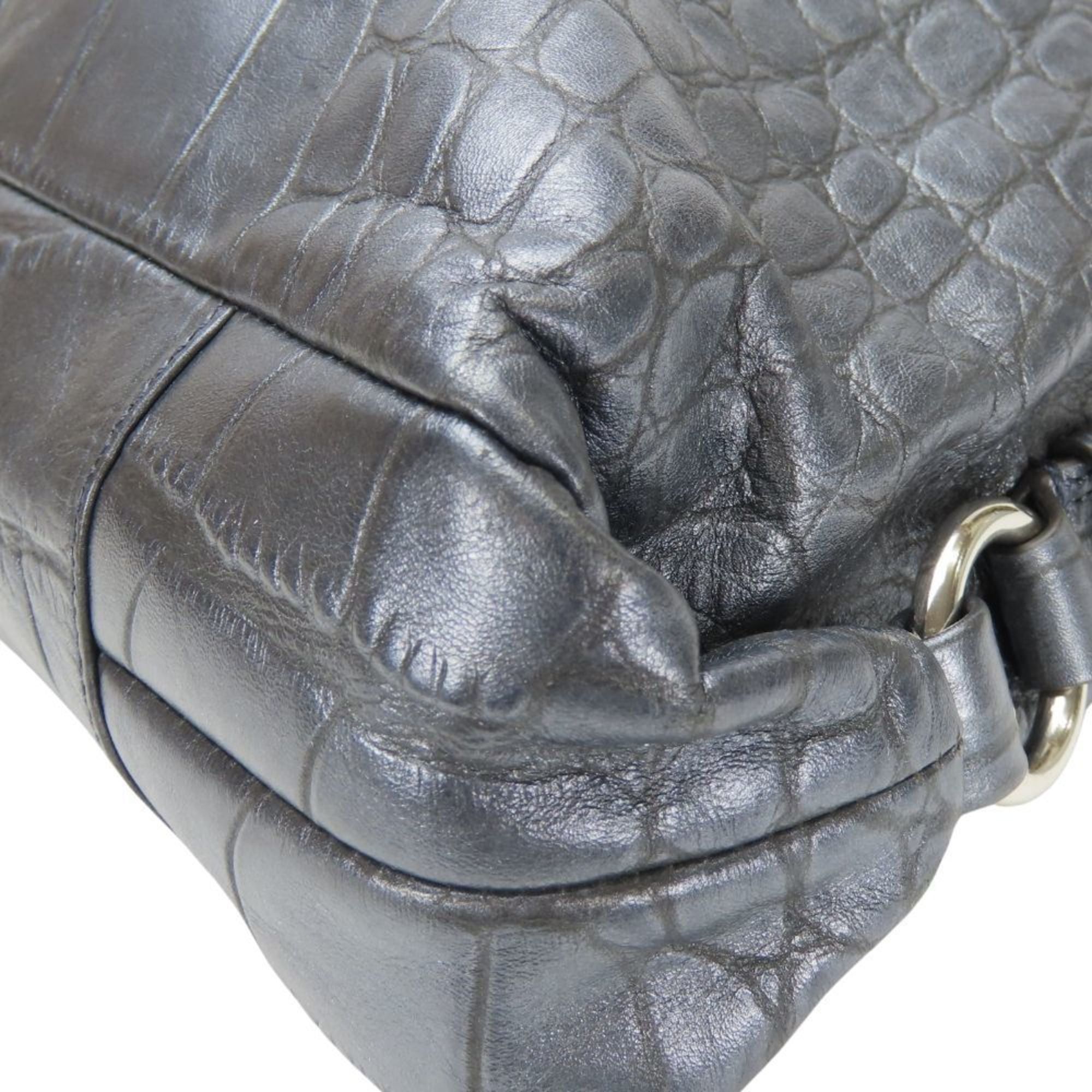 Coach Coach Tote Bag F17661, Navy Gray Leather with Metallic Silver Hardware and Crocodile Embossed Shoulder Bag, Women's, COACH Size ONE SIZE - 8 Thumbnail