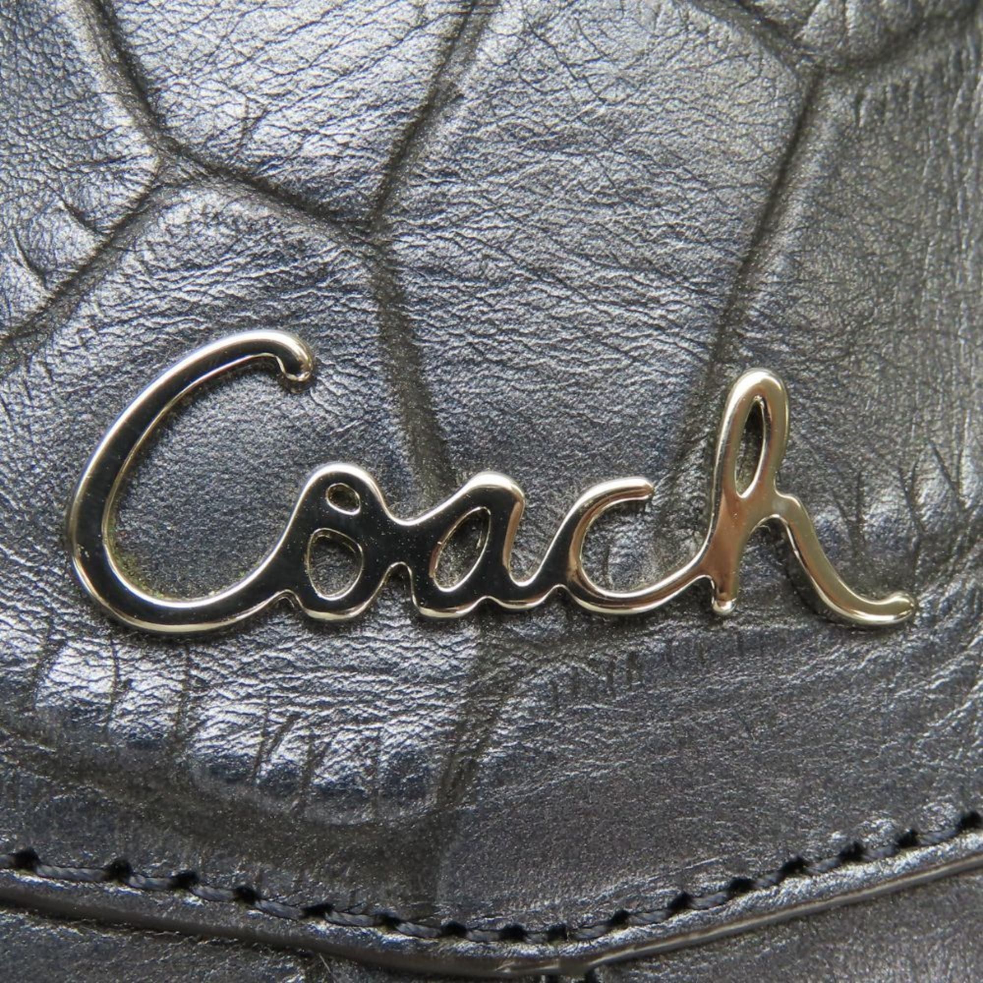 Coach Coach Tote Bag F17661, Navy Gray Leather with Metallic Silver Hardware and Crocodile Embossed Shoulder Bag, Women's, COACH Size ONE SIZE - 6 Thumbnail