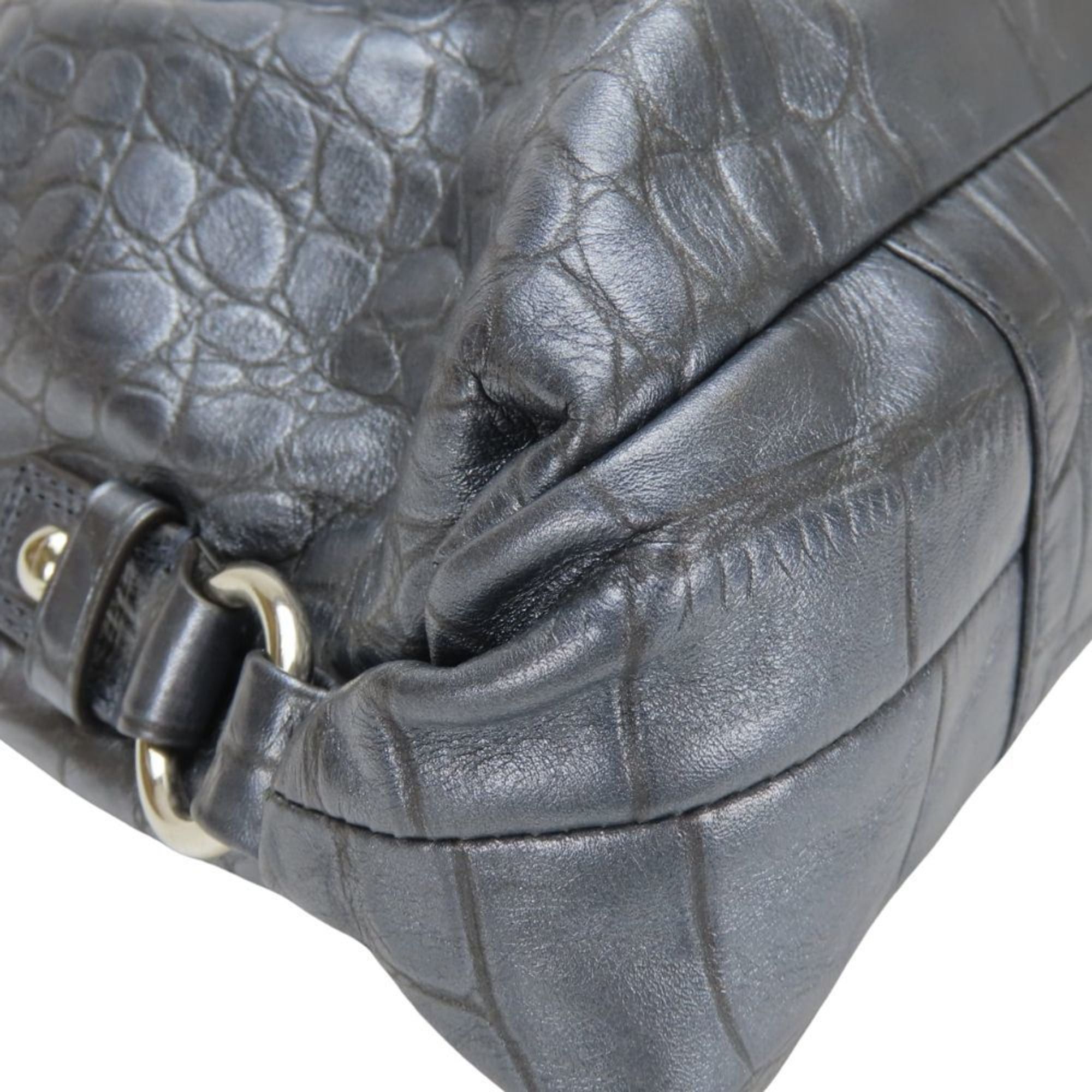 Coach Coach Tote Bag F17661, Navy Gray Leather with Metallic Silver Hardware and Crocodile Embossed Shoulder Bag, Women's, COACH Size ONE SIZE - 7 Thumbnail
