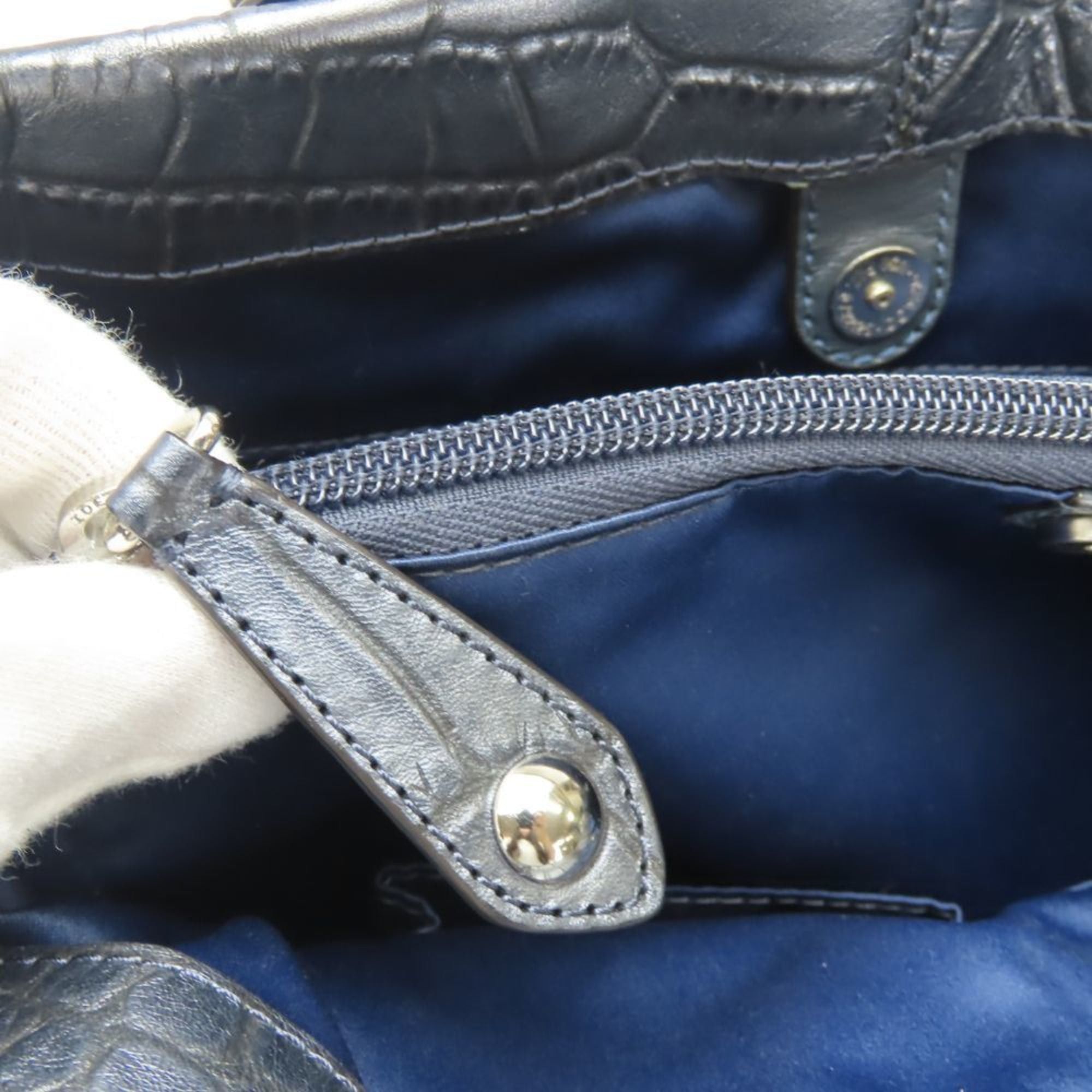 Coach Coach Tote Bag F17661, Navy Gray Leather with Metallic Silver Hardware and Crocodile Embossed Shoulder Bag, Women's, COACH Size ONE SIZE - 24 Thumbnail