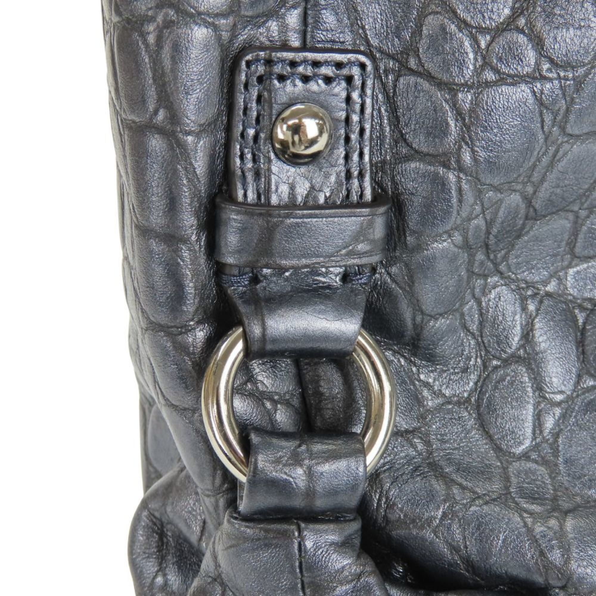 Coach Coach Tote Bag F17661, Navy Gray Leather with Metallic Silver Hardware and Crocodile Embossed Shoulder Bag, Women's, COACH Size ONE SIZE - 9 Thumbnail