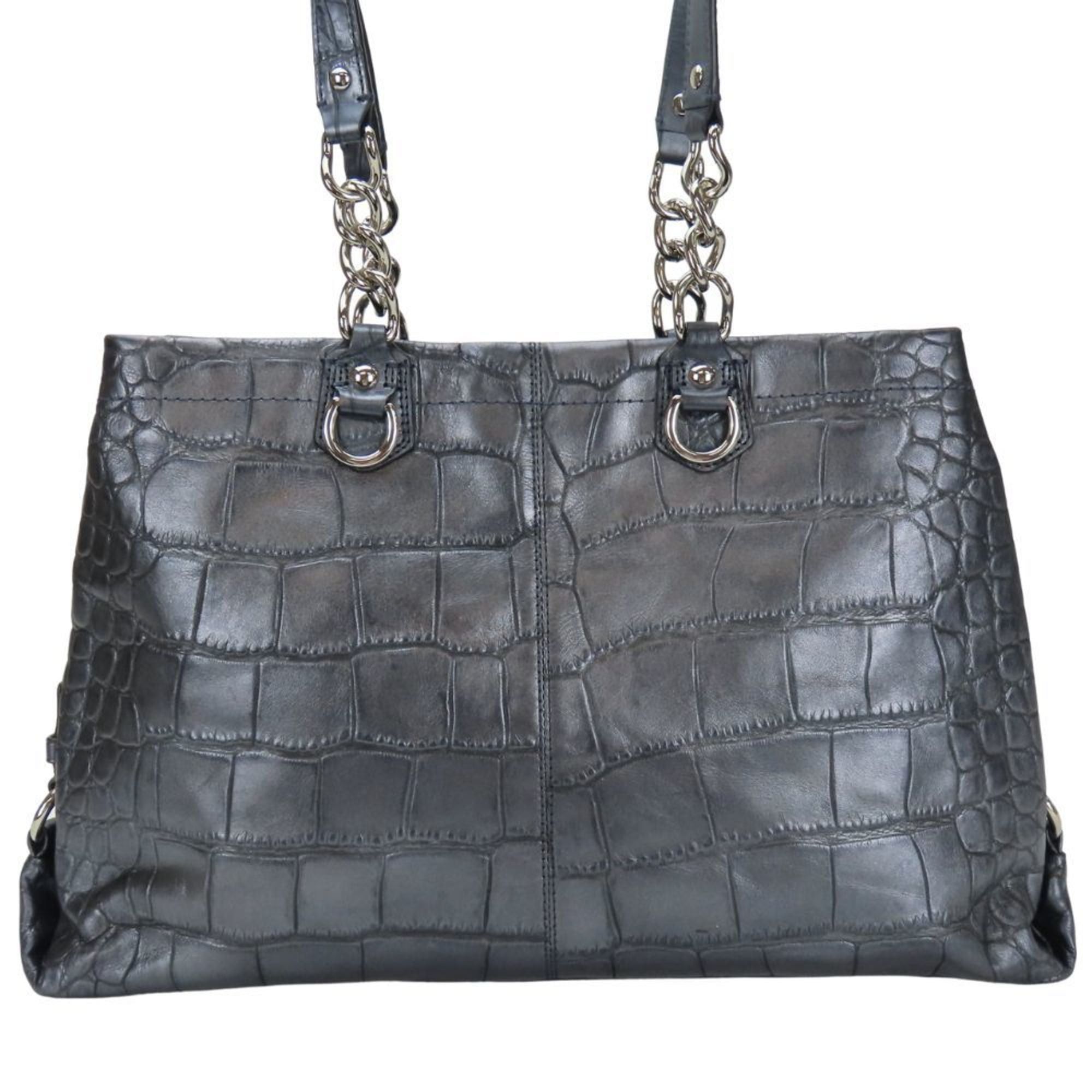Coach Coach Tote Bag F17661, Navy Gray Leather with Metallic Silver Hardware and Crocodile Embossed Shoulder Bag, Women's, COACH Size ONE SIZE - 4 Thumbnail