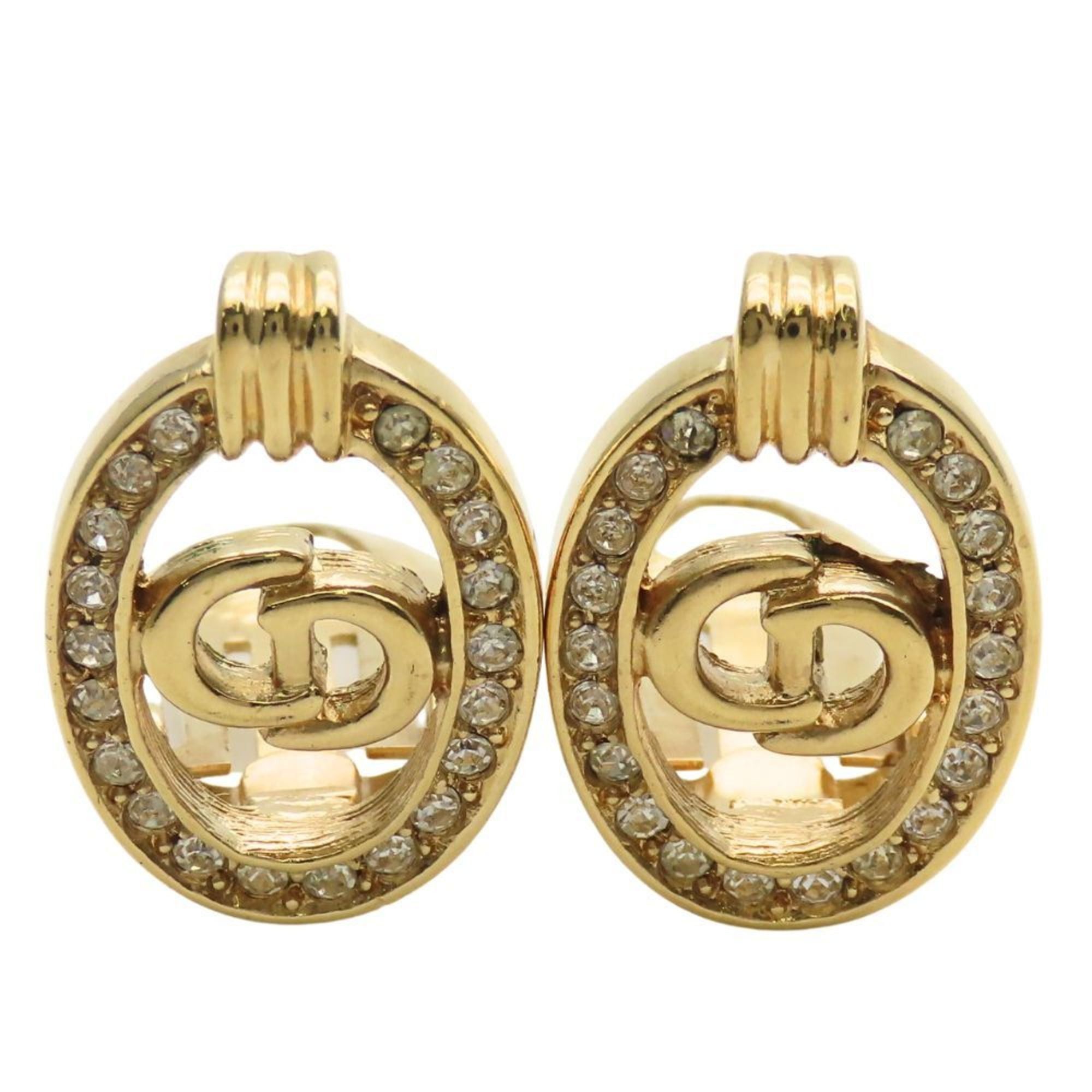 Dior Christian Dior CD logo metal earrings with rhinestones and gold plating for women. Size ONE SIZE - 2 Thumbnail