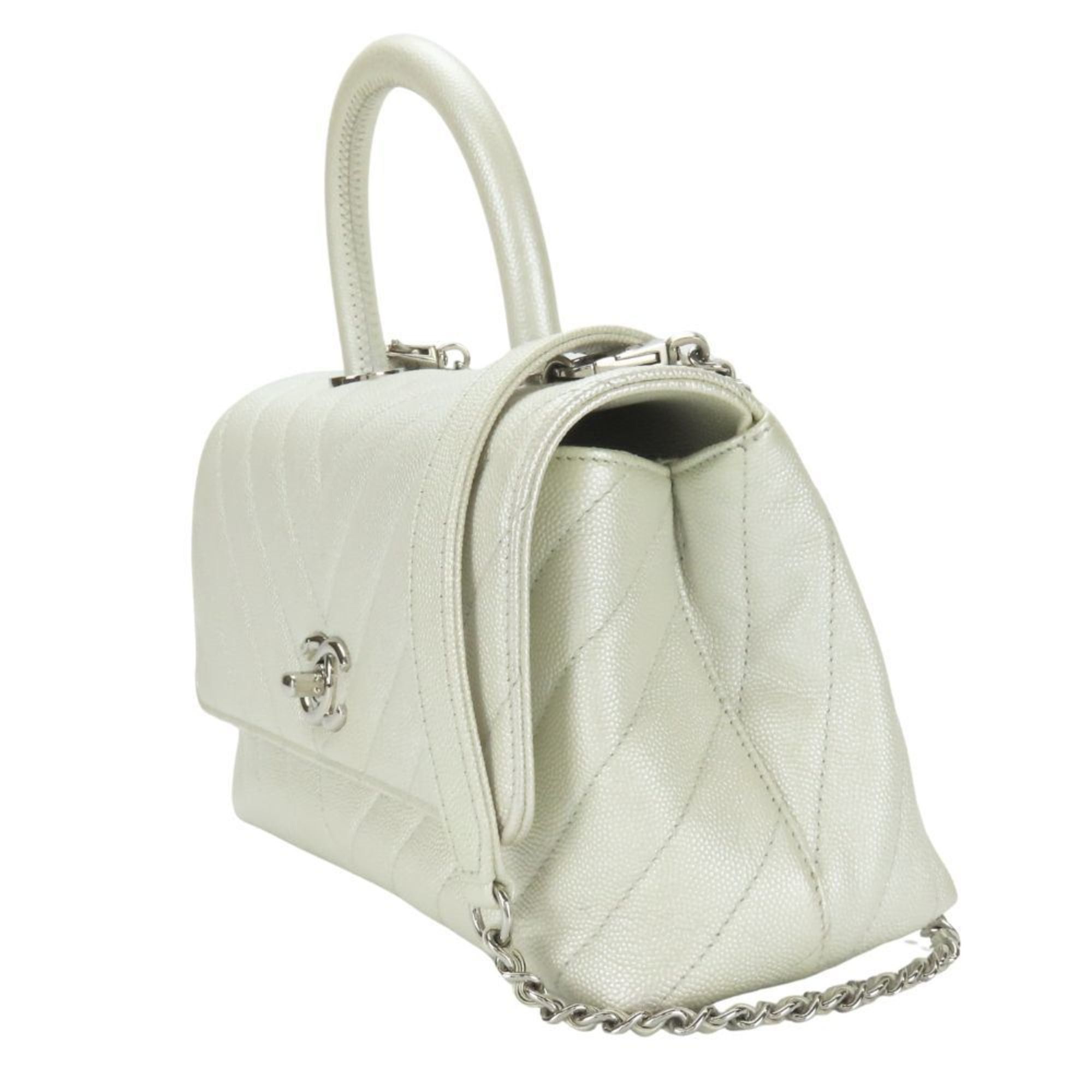 Chanel Chanel Coco Handle XS Handbag with Mark, Caviar Leather, Pearl White, Silver Hardware, V-Stitch, Size 28, Women's, CHANEL Size ONE SIZE - 3 Thumbnail