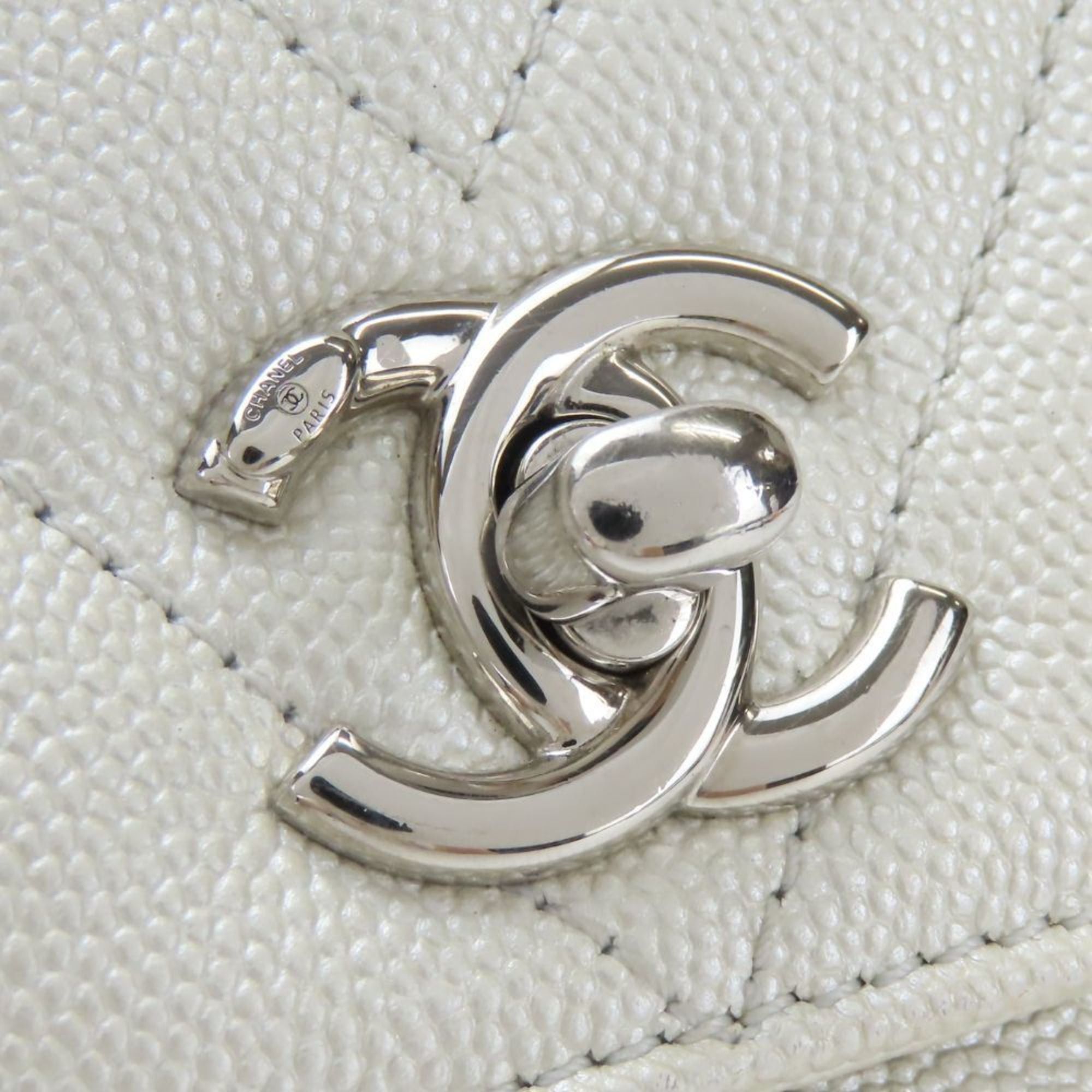 Chanel Chanel Coco Handle XS Handbag with Mark, Caviar Leather, Pearl White, Silver Hardware, V-Stitch, Size 28, Women's, CHANEL Size ONE SIZE - 6 Thumbnail