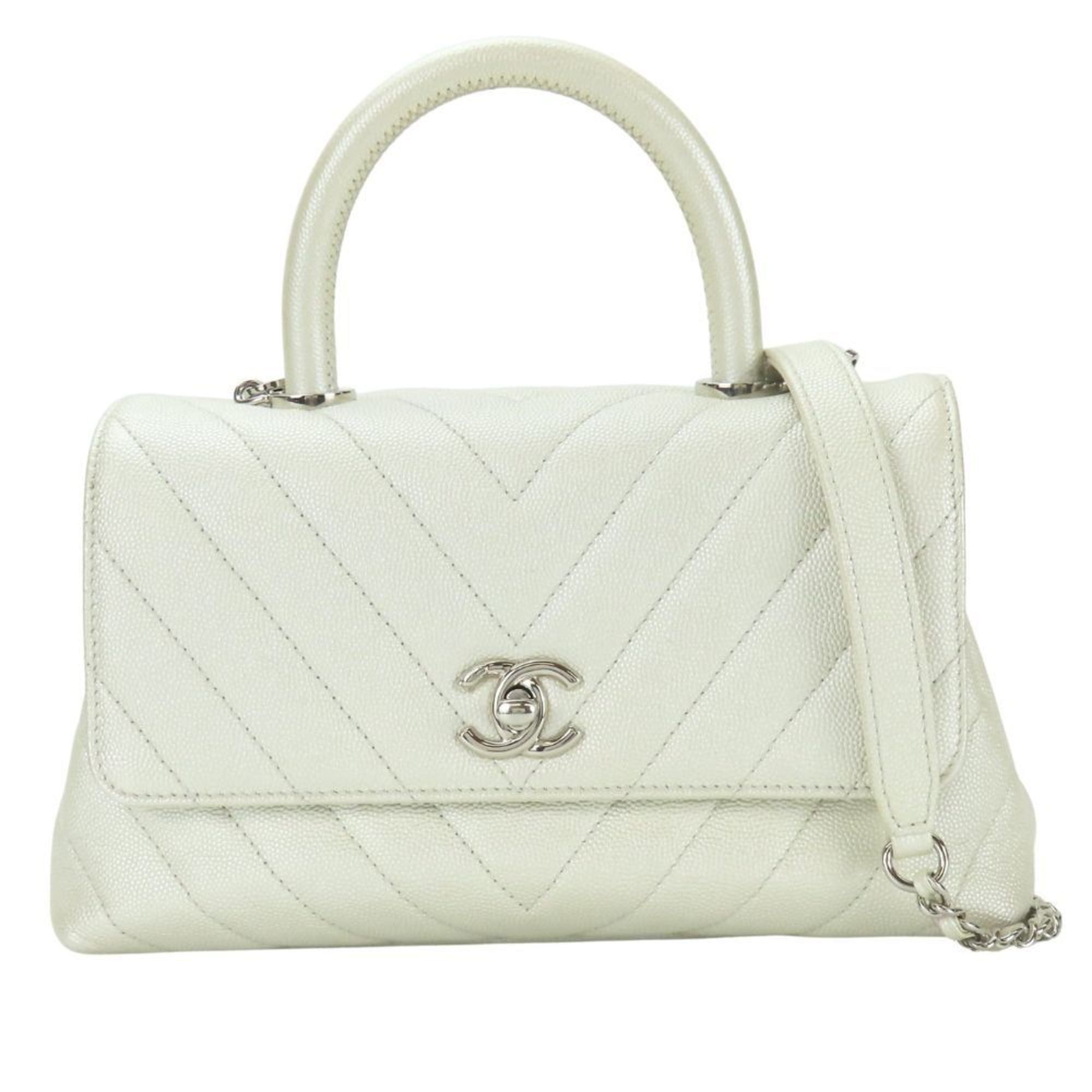 Chanel Chanel Coco Handle XS Handbag with Mark, Caviar Leather, Pearl White, Silver Hardware, V-Stitch, Size 28, Women's, CHANEL Size ONE SIZE - 2 Thumbnail