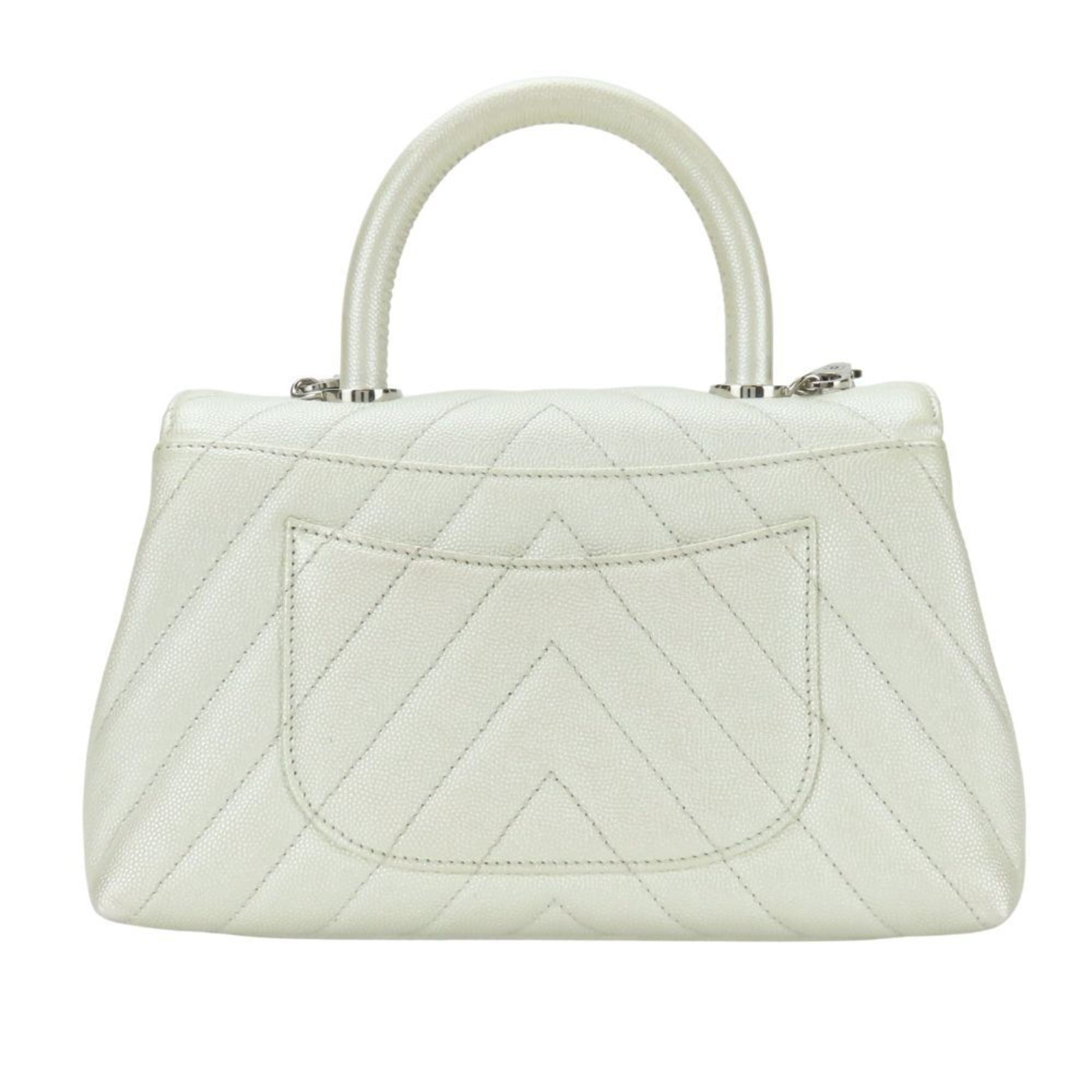 Chanel Chanel Coco Handle XS Handbag with Mark, Caviar Leather, Pearl White, Silver Hardware, V-Stitch, Size 28, Women's, CHANEL Size ONE SIZE - 4 Thumbnail