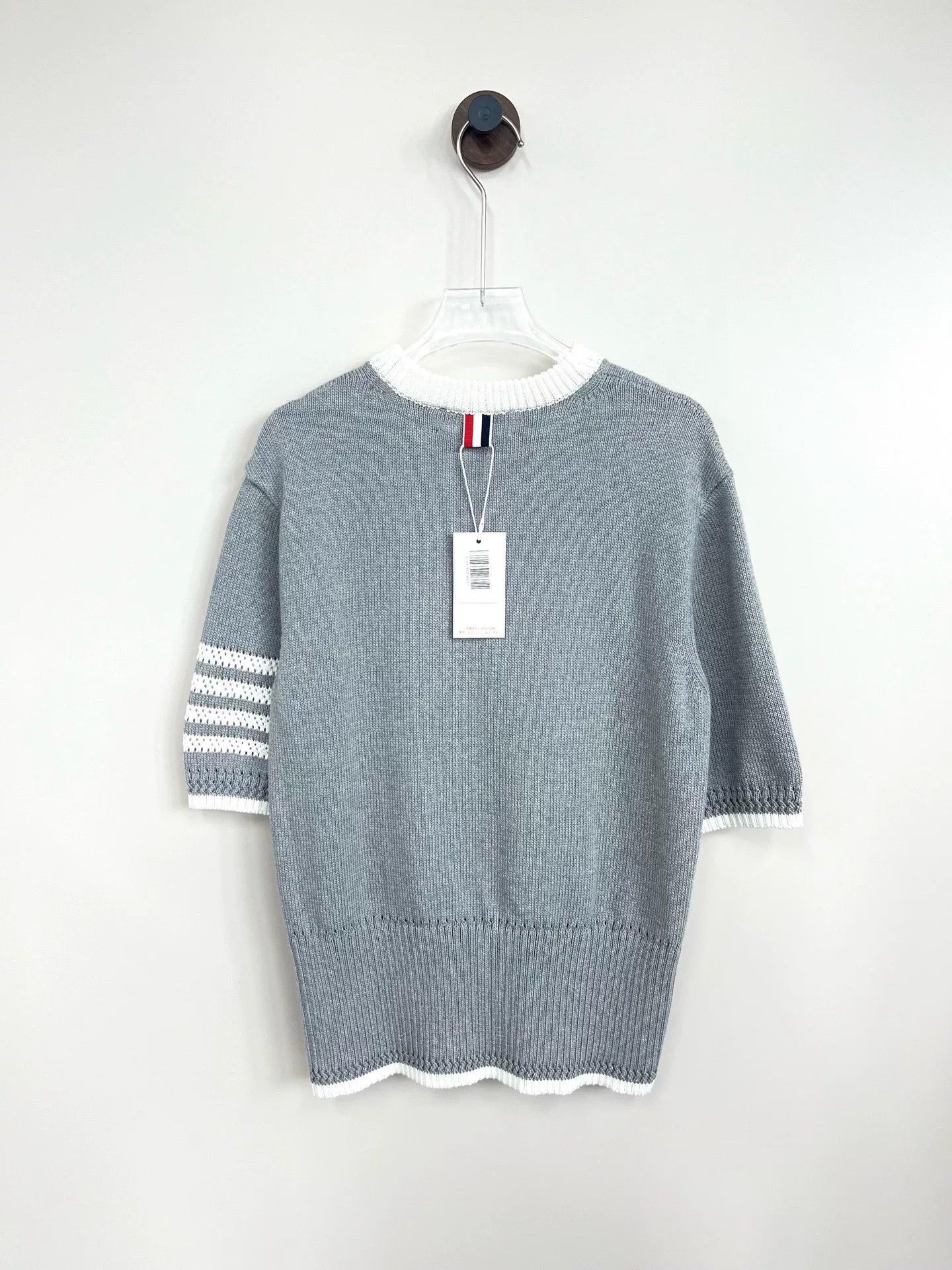 Thom Browne Thom Browne Gray Striped Knit Short Sleeve Size US XS / EU 42 / 0 - 2 Thumbnail