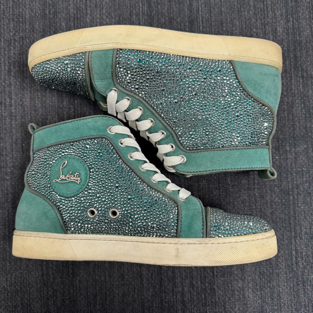 Christian Louboutin Christian Louboutin Green Suede High-Top Sneakers Size US 8.5 / IT 38.5 - 3 Thumbnail