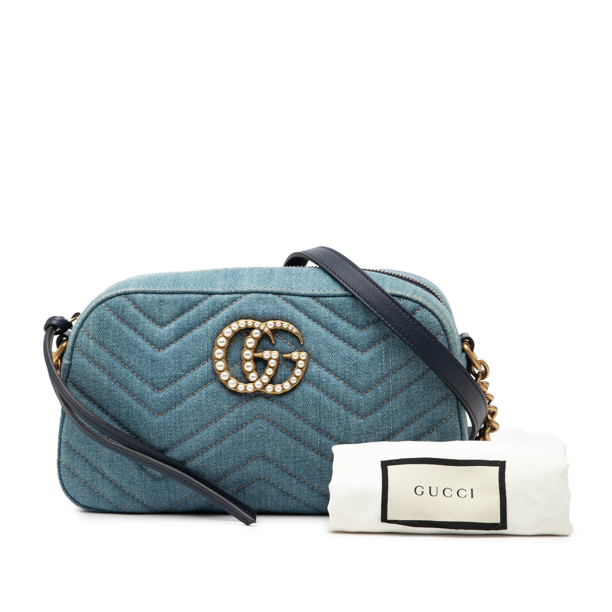 Gucci Gucci Small GG Marmont Matelasse Denim Pearly Crossbody Size ONE SIZE - 8 Thumbnail