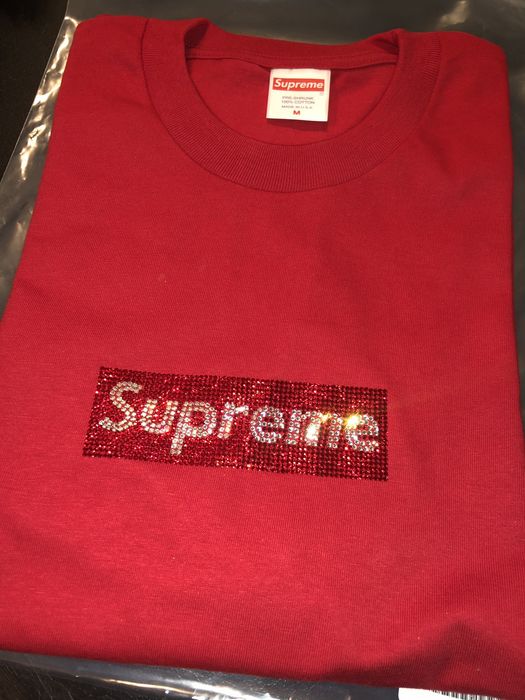 Supreme Swarovski Box Logo Tee Red Grailed