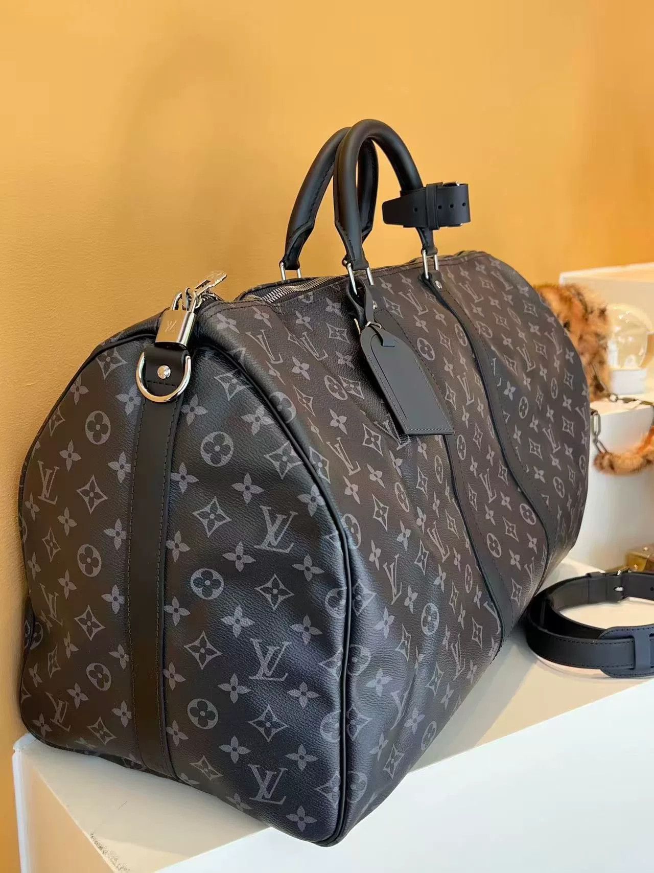 Louis Vuitton LV Black Flower Keepall 55 Bag Size ONE SIZE - 6 Thumbnail