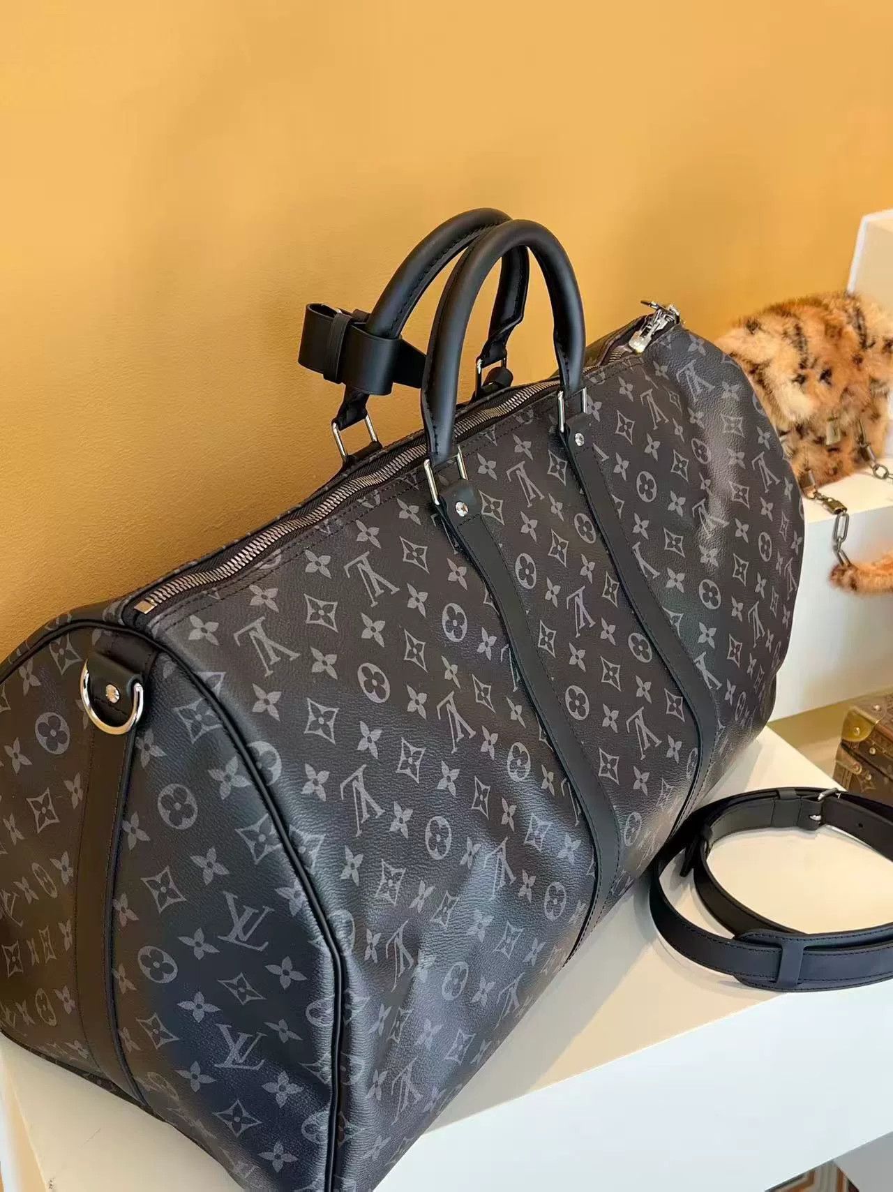 Louis Vuitton LV Black Flower Keepall 55 Bag Size ONE SIZE - 4 Thumbnail