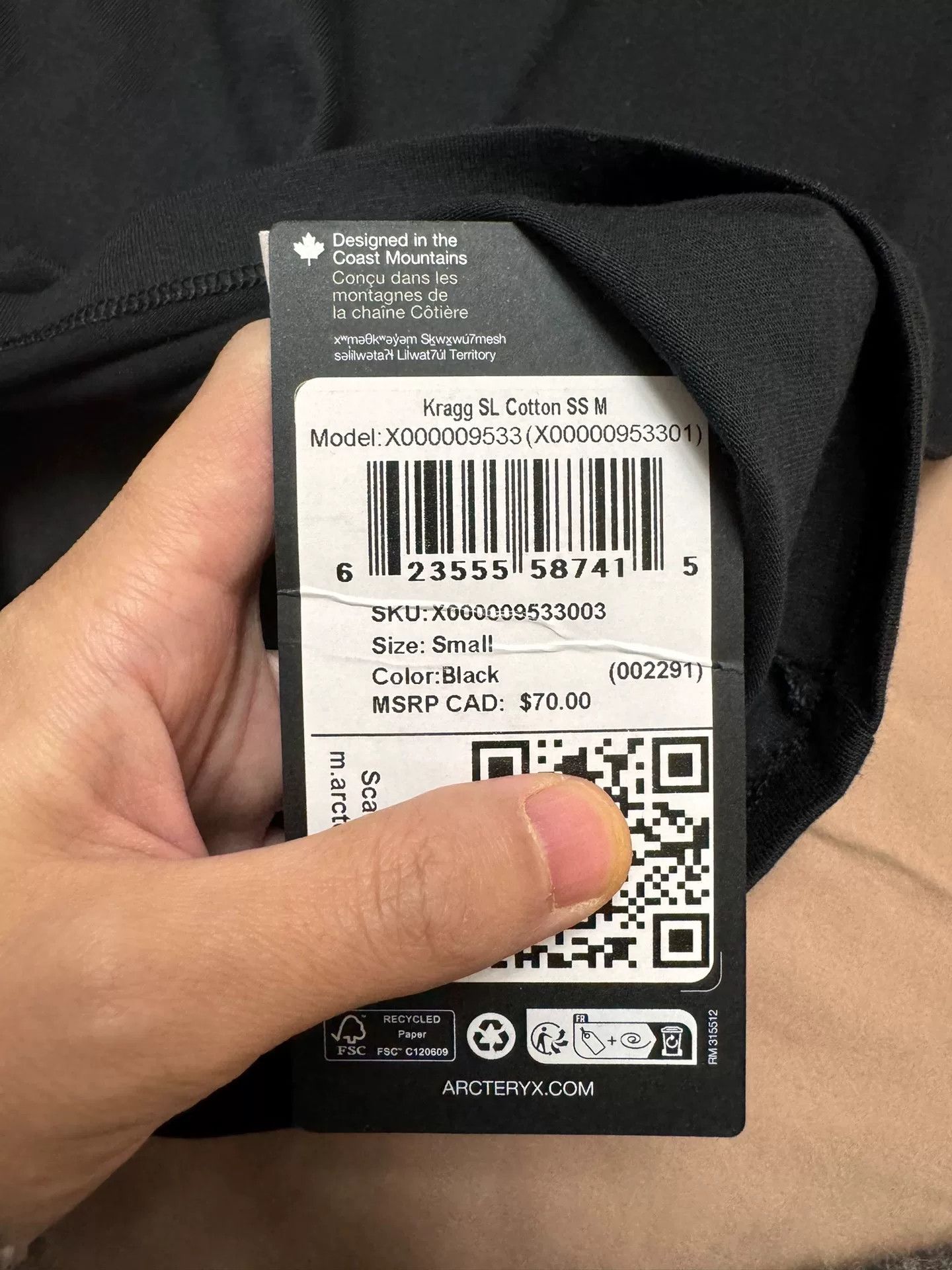 Arc'teryx Arcteryx Kragg SL Cotton SS Black Tee Size US S / EU 44-46 / 1 - 2 Thumbnail